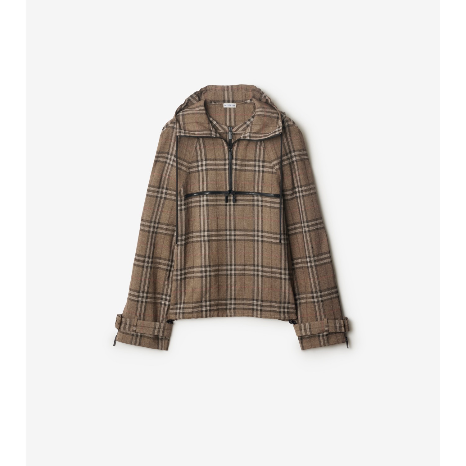 Check Silk Blend Hooded Jacket in Brush - Men | Burberry® Official