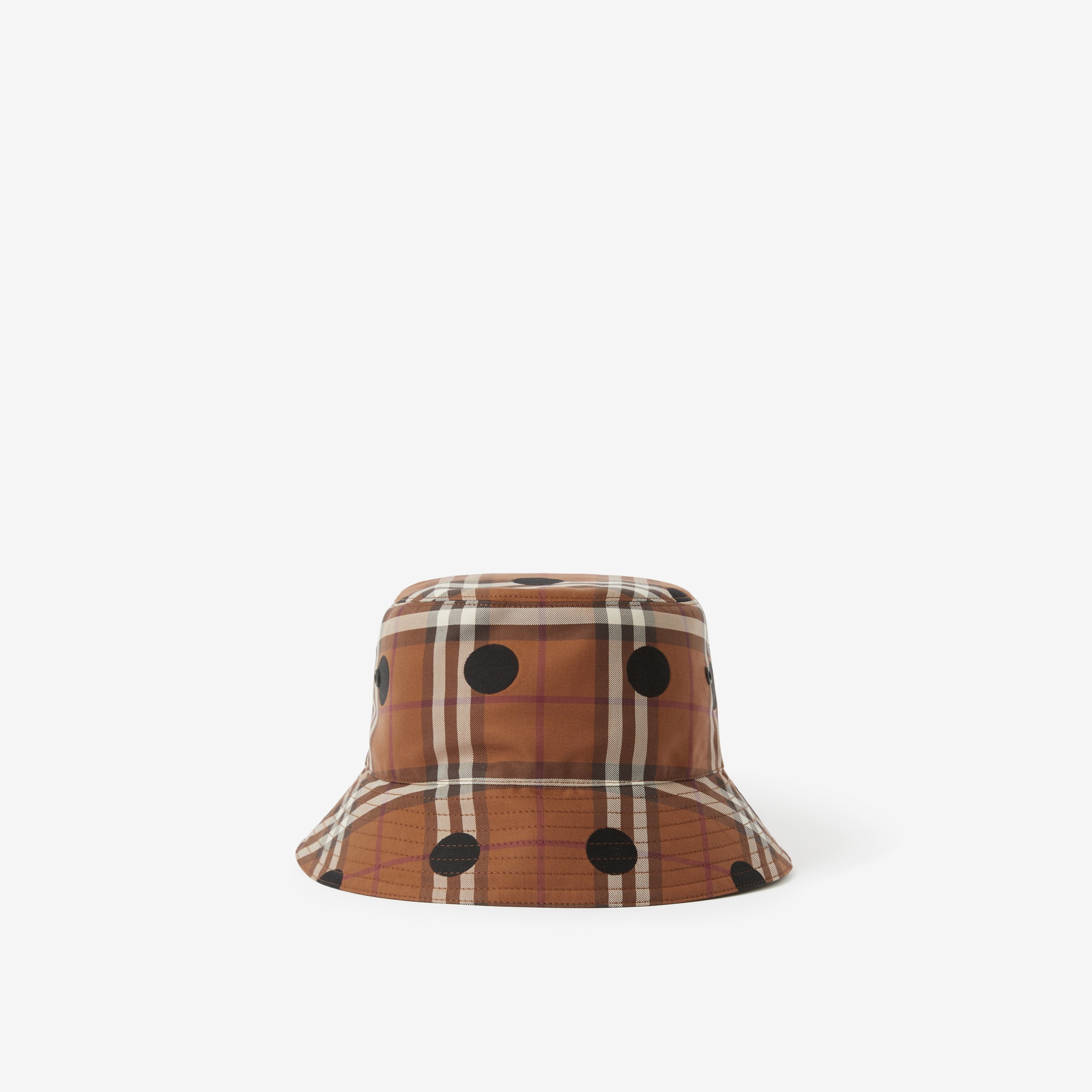 Polka Dot Check Cotton Bucket Hat in Dark Birch Brown | Burberry® Official - 3
