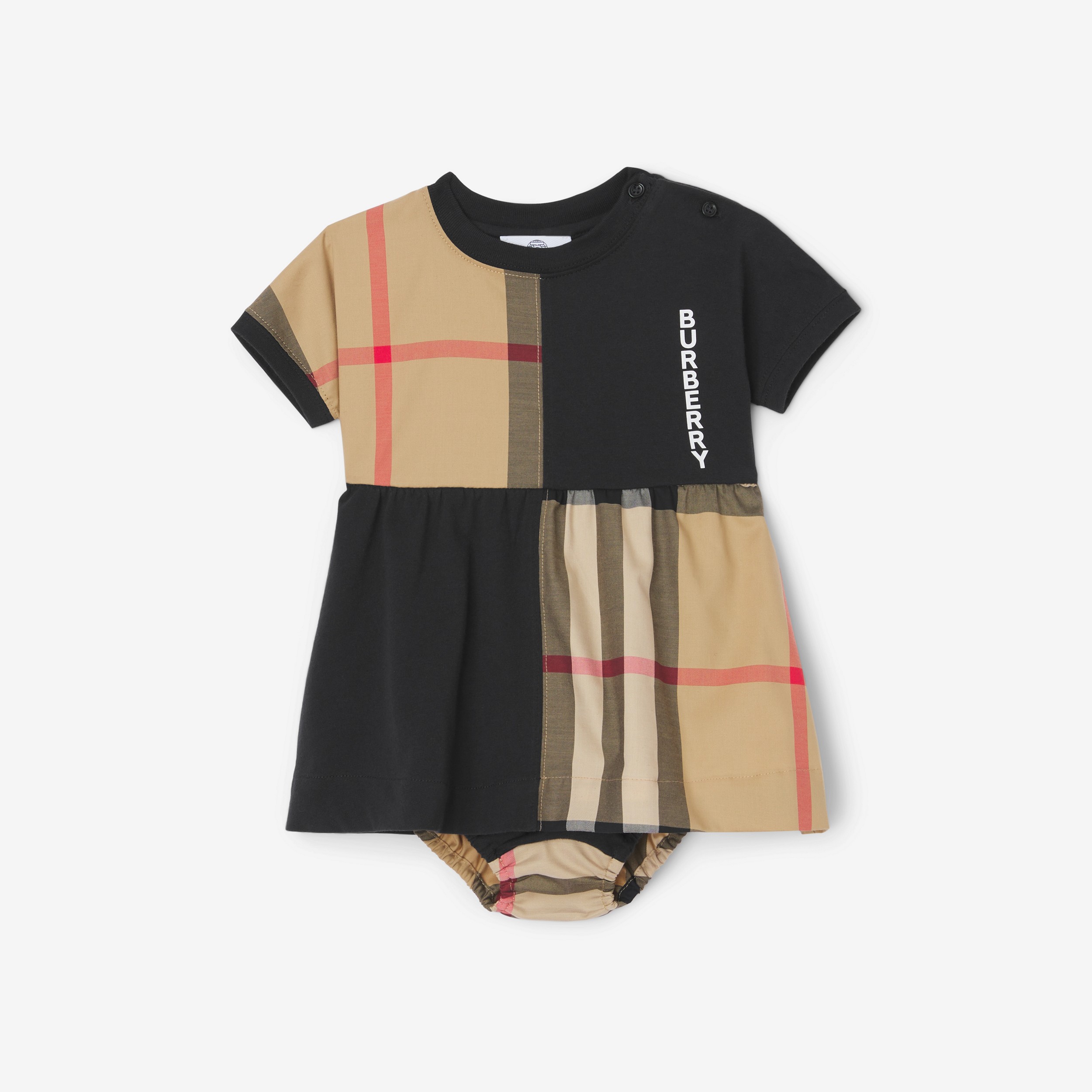 Check Panel Cotton Dress with Bloomers in Black - Children | Burberry® Official - 1