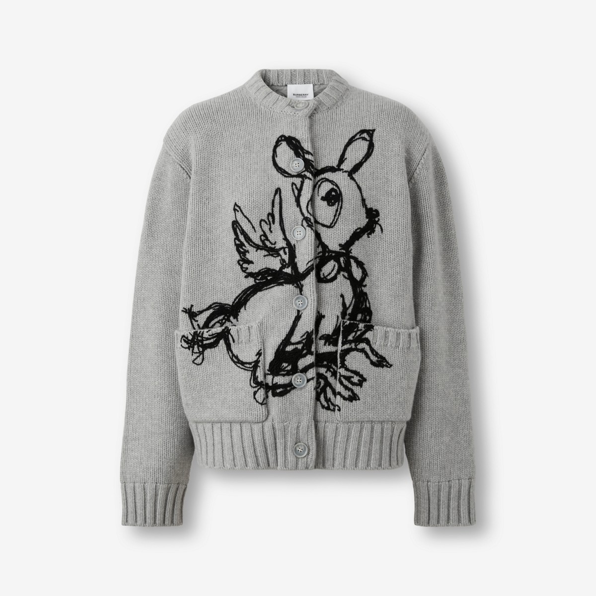 BURBERRY BURBERRY DEER GRAPHIC WOOL CASHMERE CARDIGAN