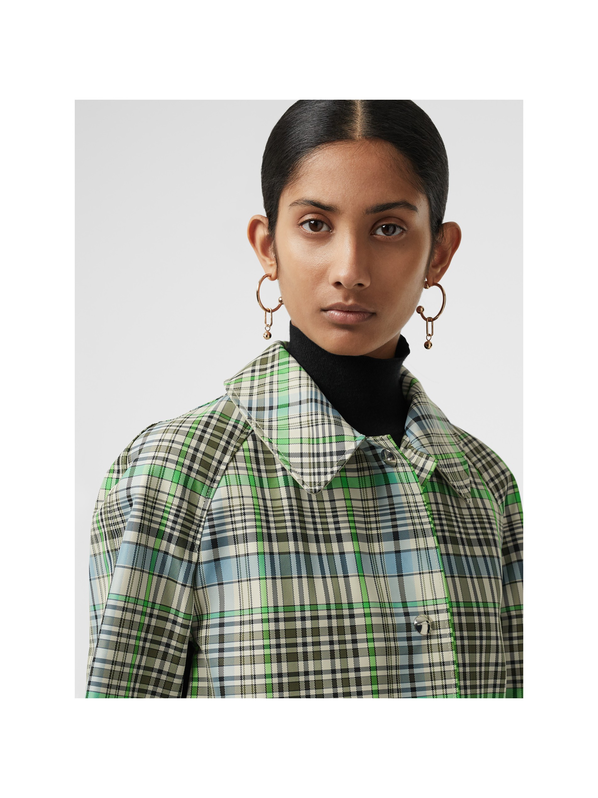 detachable hood check bonded cotton car coat image11