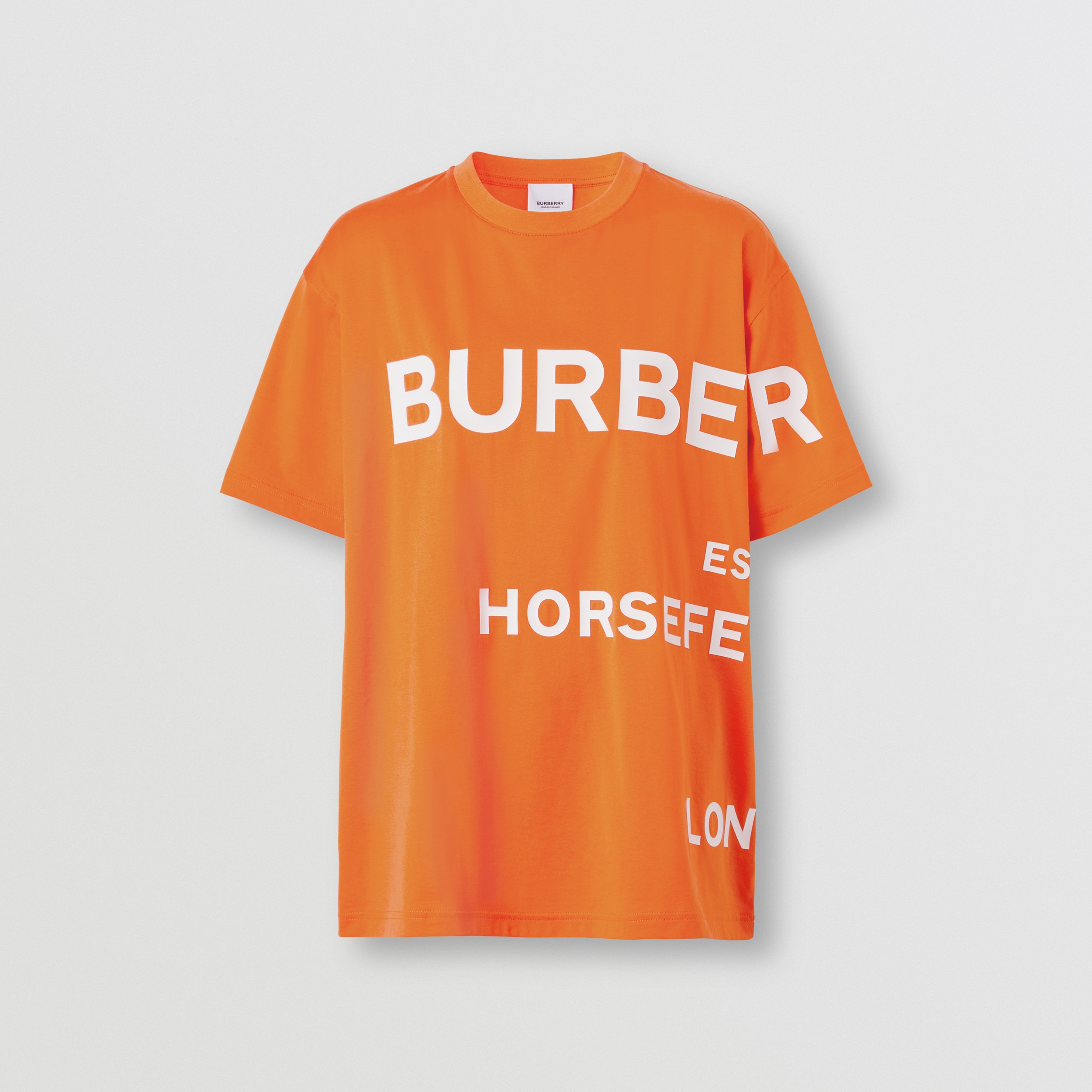 Horseferry Print Cotton Oversized T-shirt in Bright Orange - Women | Burberry® Official - 4