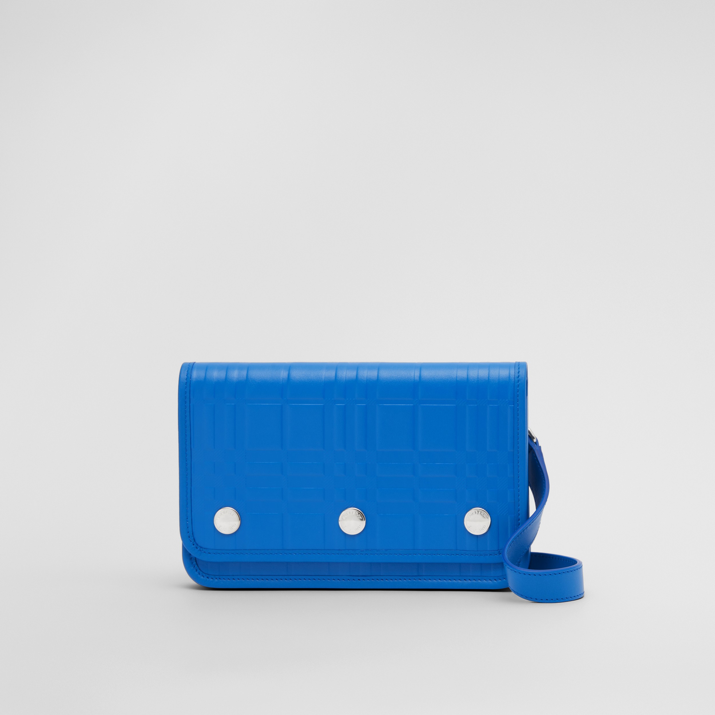 Embossed Check Leather Crossbody Bag in Bright Ocean Blue - Men | Burberry® Official - 1