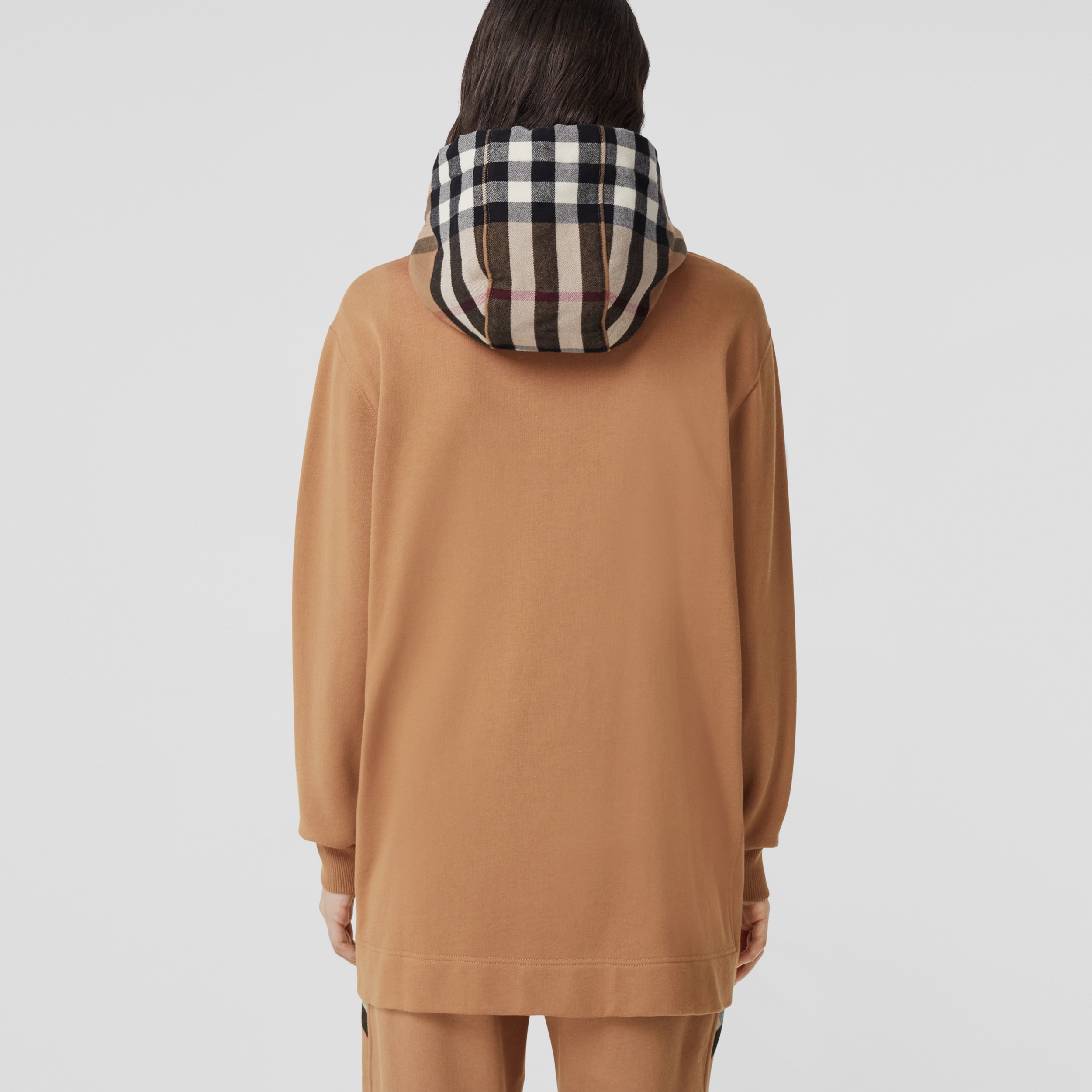 Check Hood Cotton Oversized Zip Hoodie in Camel - Women | Burberry® Official - 3