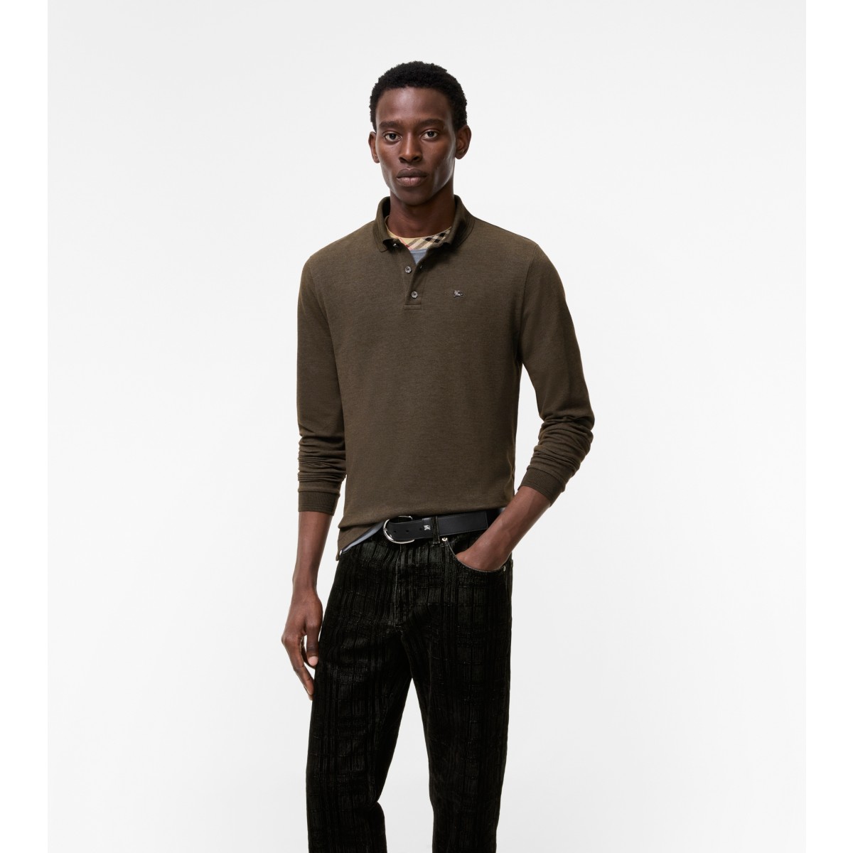  Long-sleeve Wool Cotton Polo Shirt