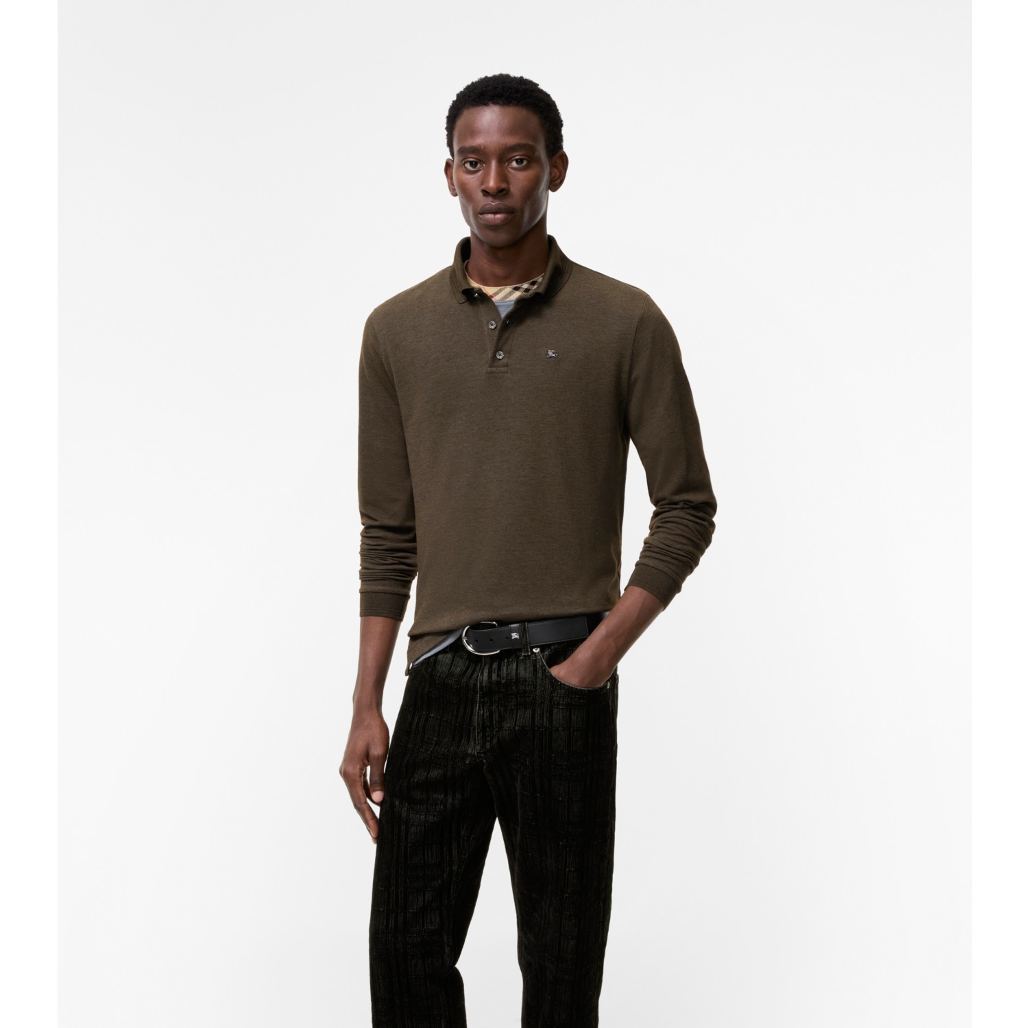 Long-sleeve Wool Cotton Polo Shirt