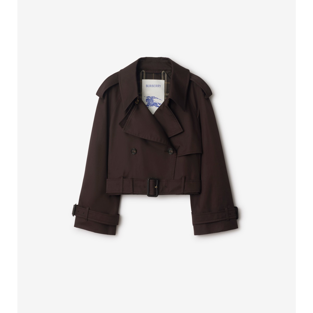  Check Cropped Gabardine Trench Jacket