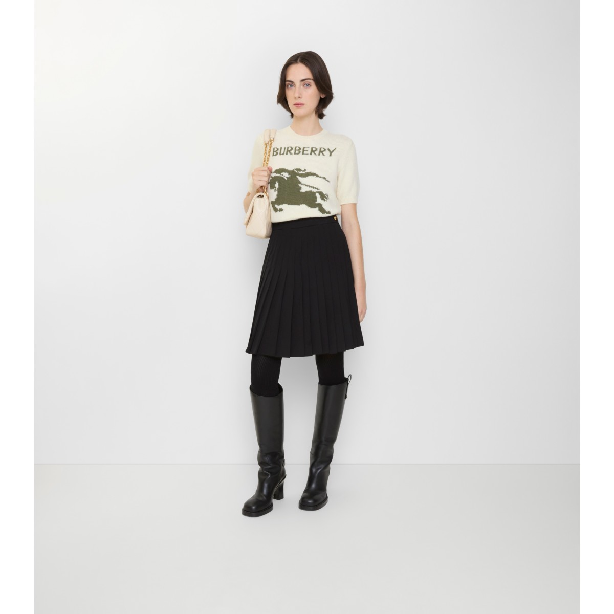  Pleated Wool Blend Midi Skirt