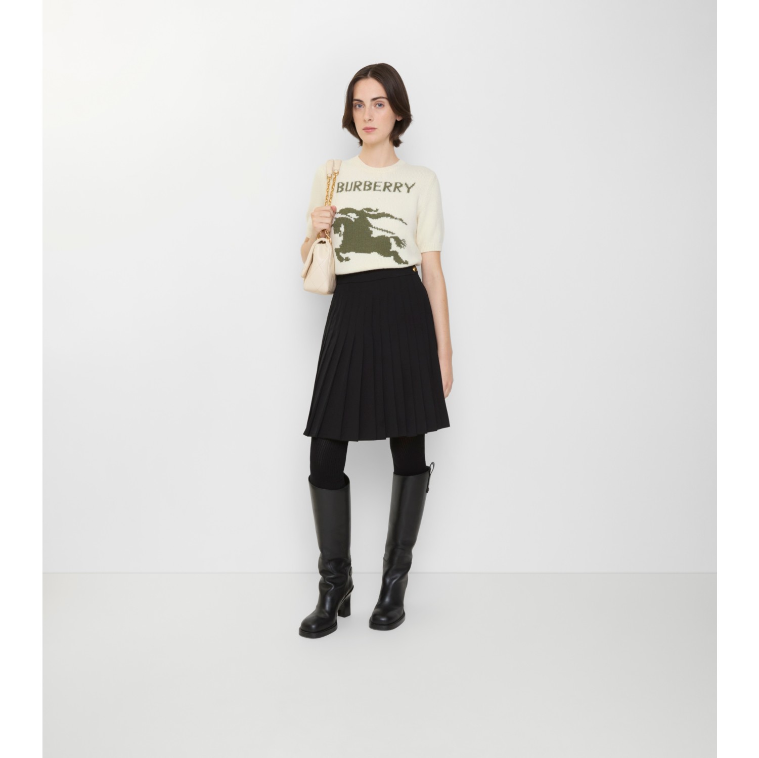 Pleated Wool Blend Midi Skirt