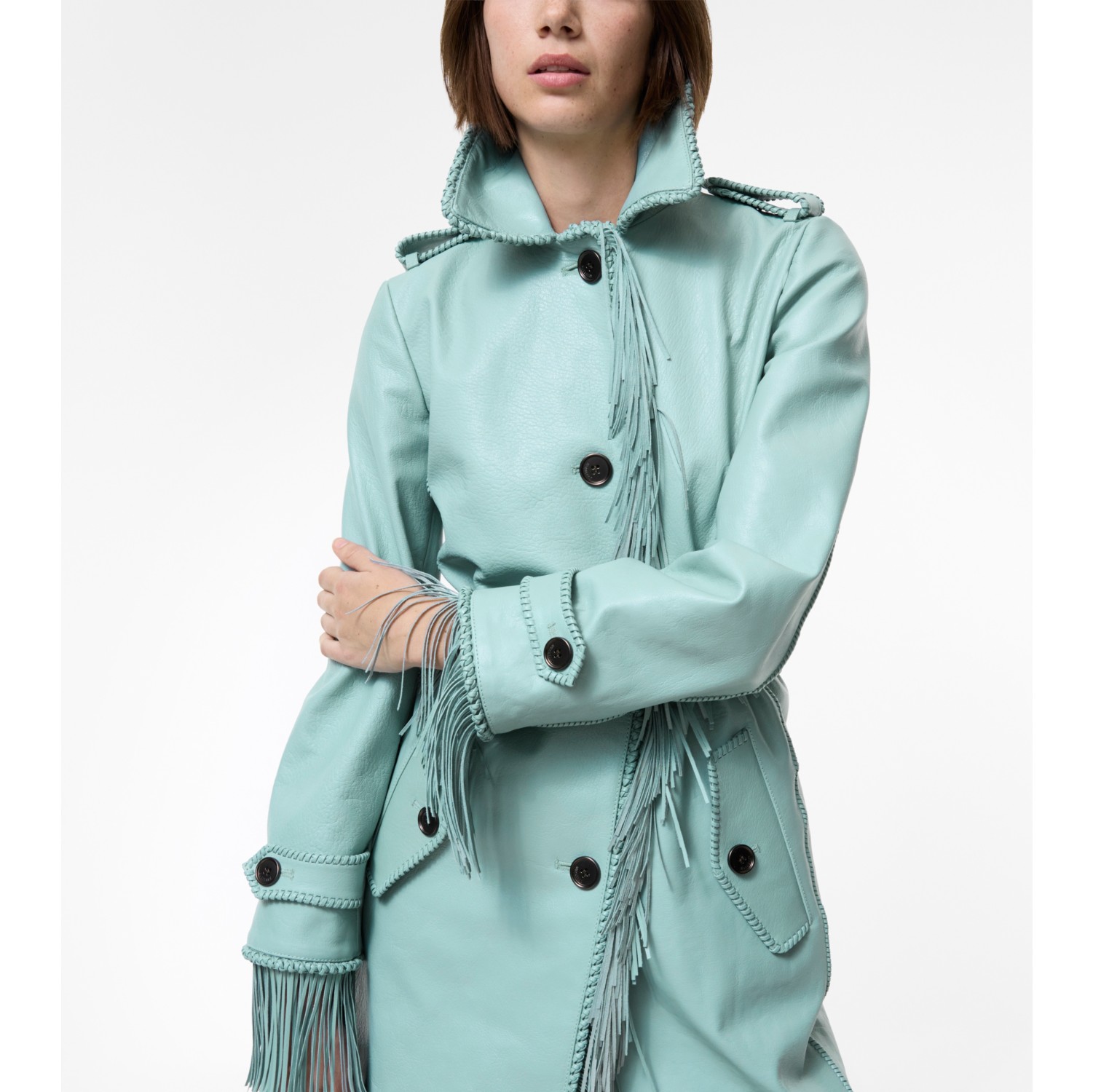 Short Fringed Leather Car Coat in Turquoise - Women | Burberry® Official