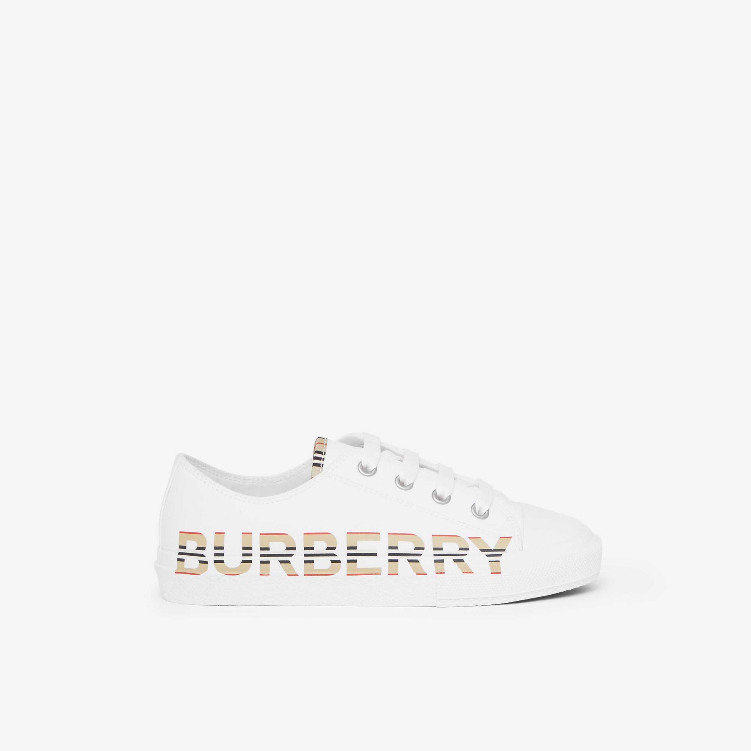 Icon Stripe Logo Print Cotton Gabardine Sneakers in Optic White | Burberry® Official - 1