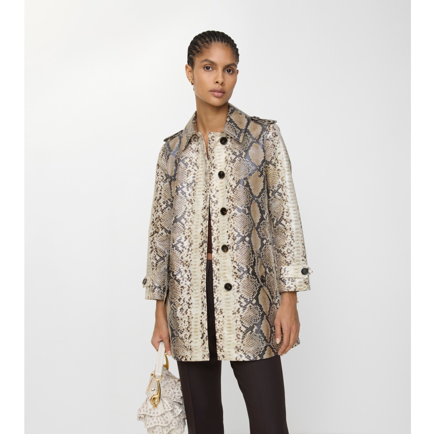 Short Python Print Coated Cotton Stonehaven Car Coat in Alpine white - Women | Burberry® Official