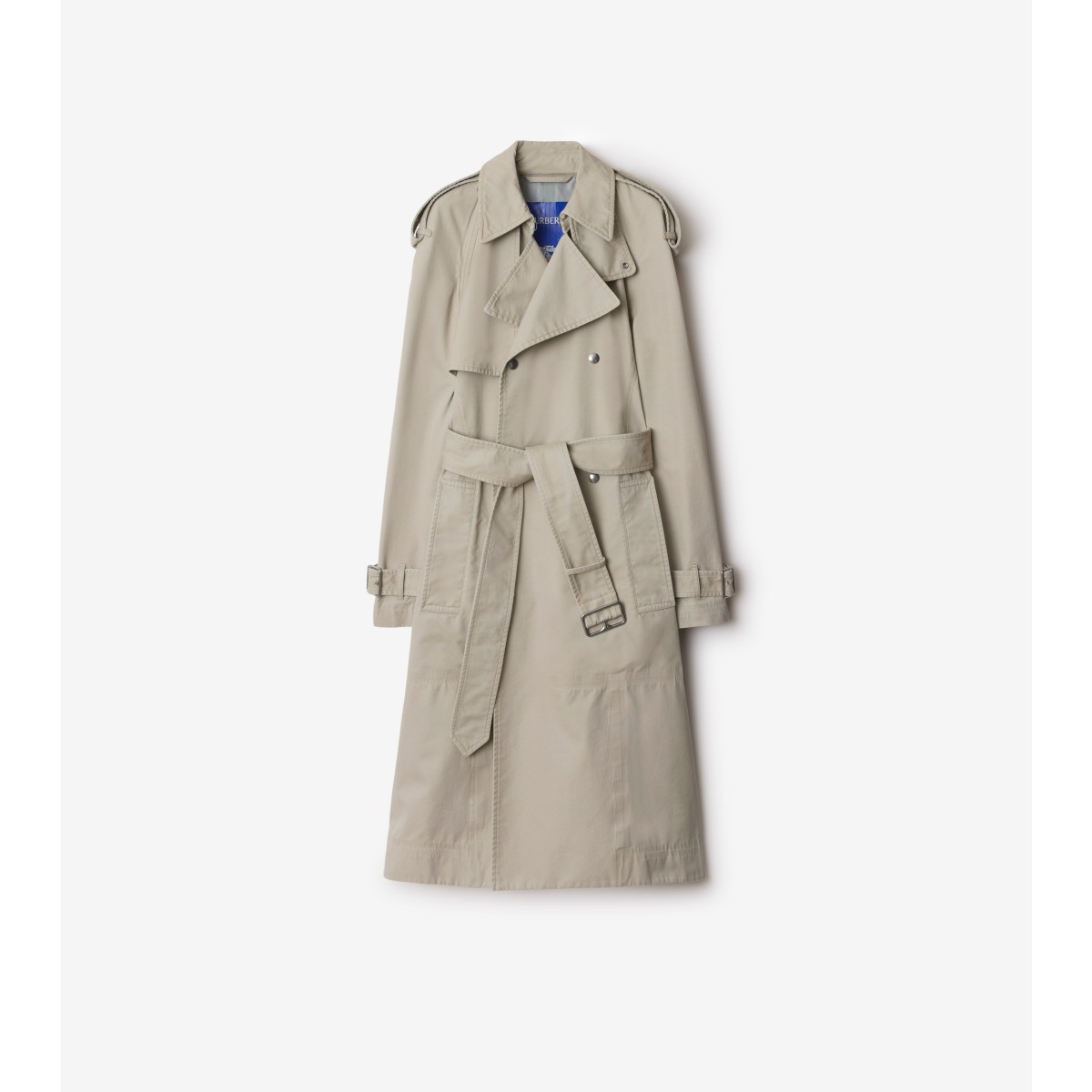 Burberry Long Cotton Trench Coat In Heron