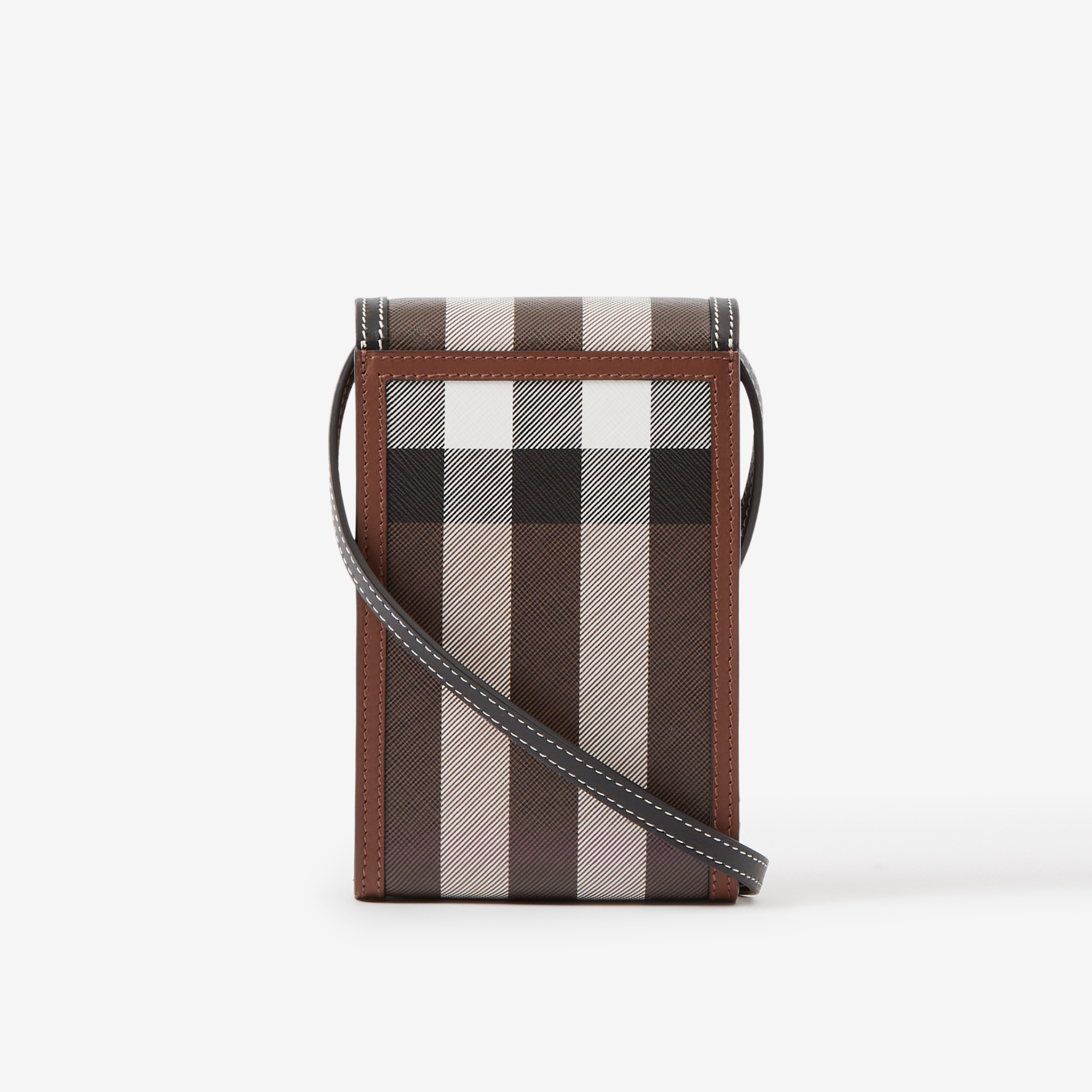 Check Elizabeth Phone Pouch in Dark Birch Brown - Women | Burberry ...