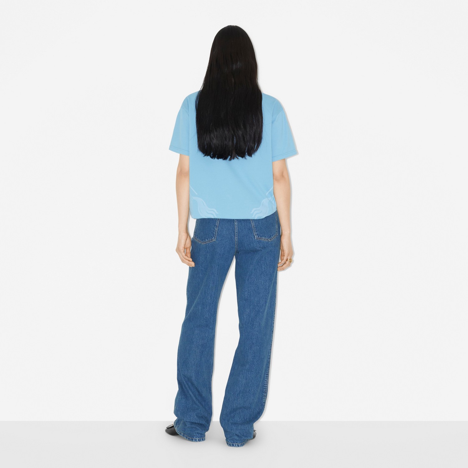 Camiseta oversize em algodão com estampa EKD (Azul Brim Fresco) - Mulheres | Burberry® oficial