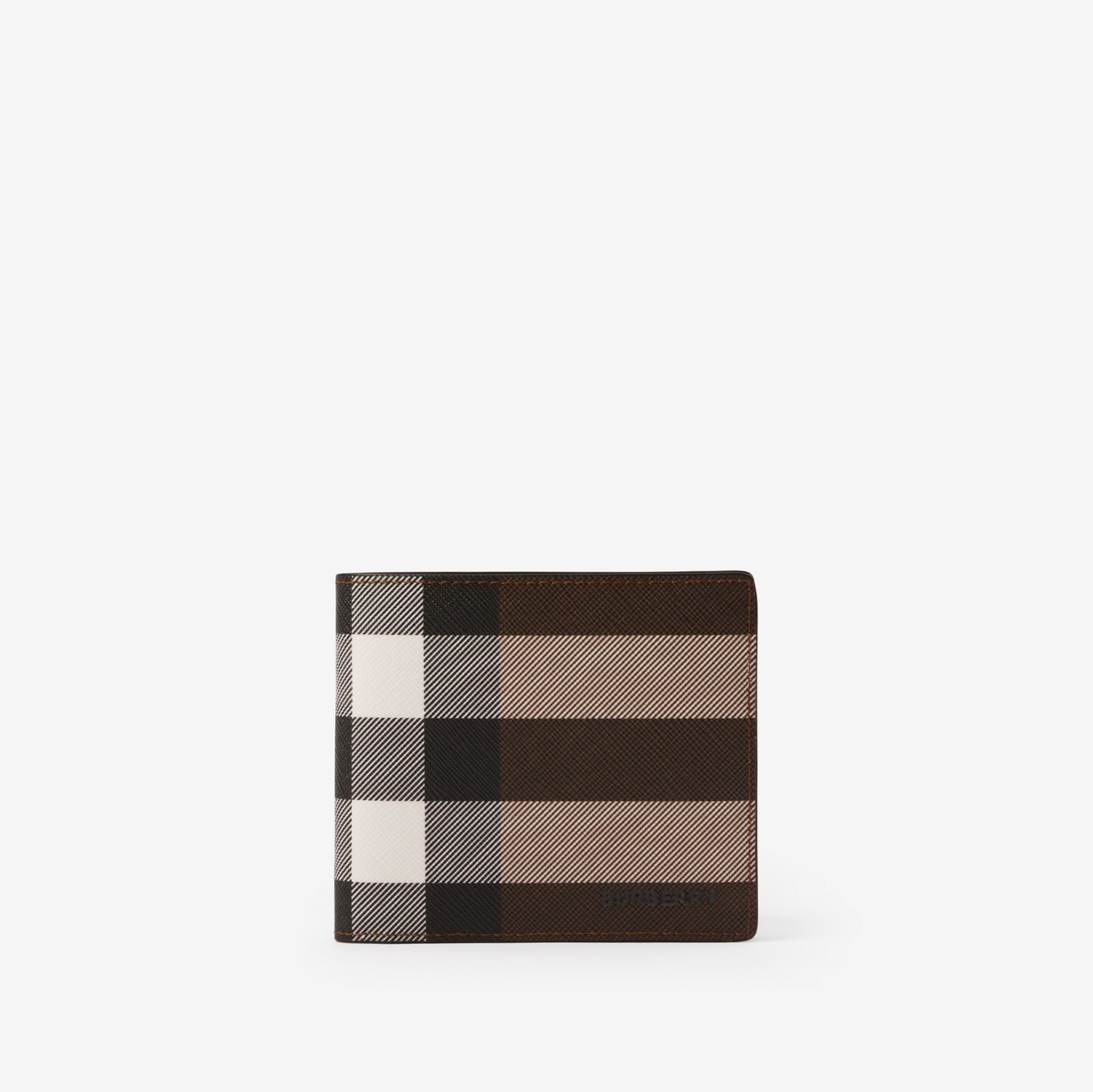 Check and Leather Bifold Coin Wallet in Dark Birch Brown - Men | Burberry® Official