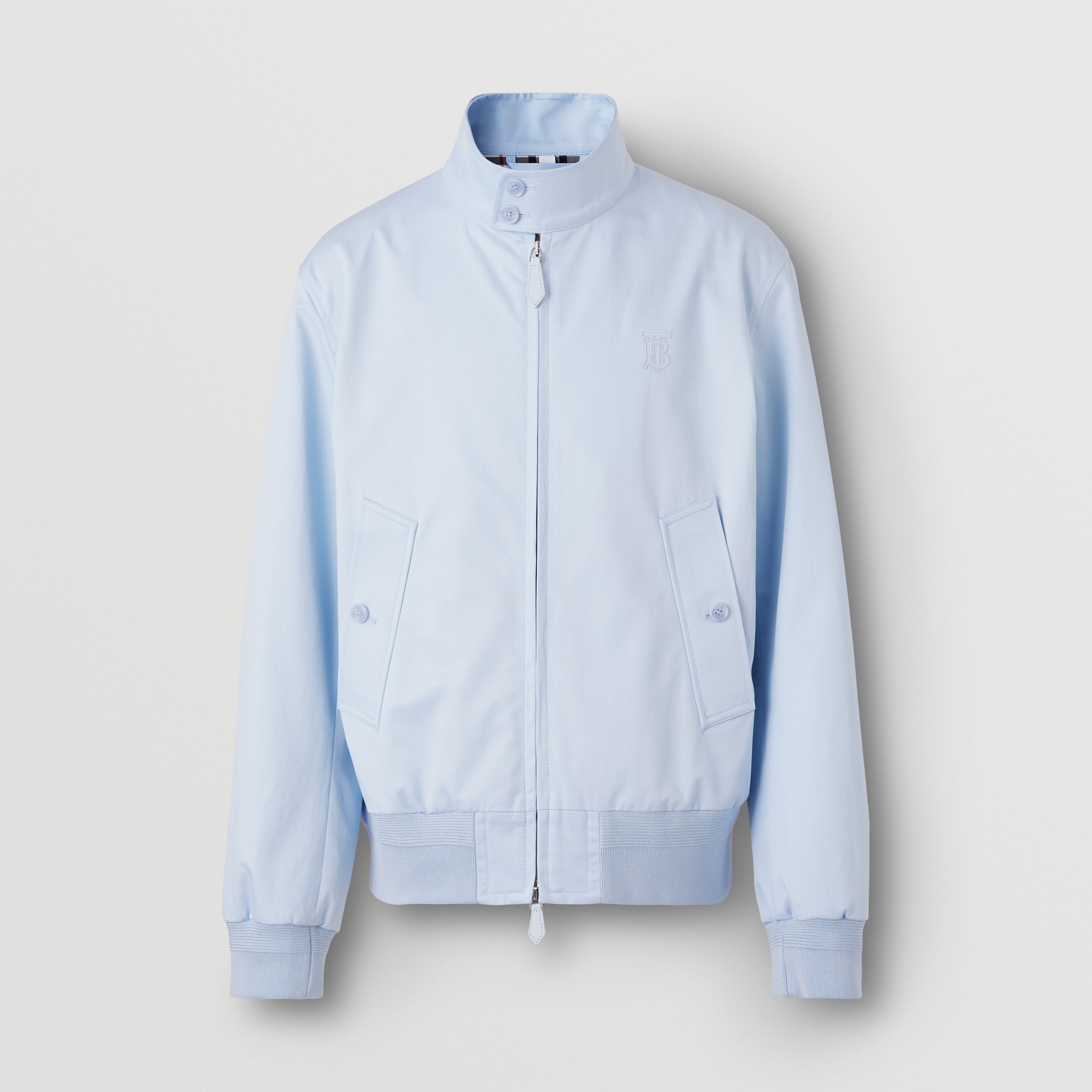 Monogram Motif Cotton Gabardine Harrington Jacket in Pale Blue - Men | Burberry® Official - 4