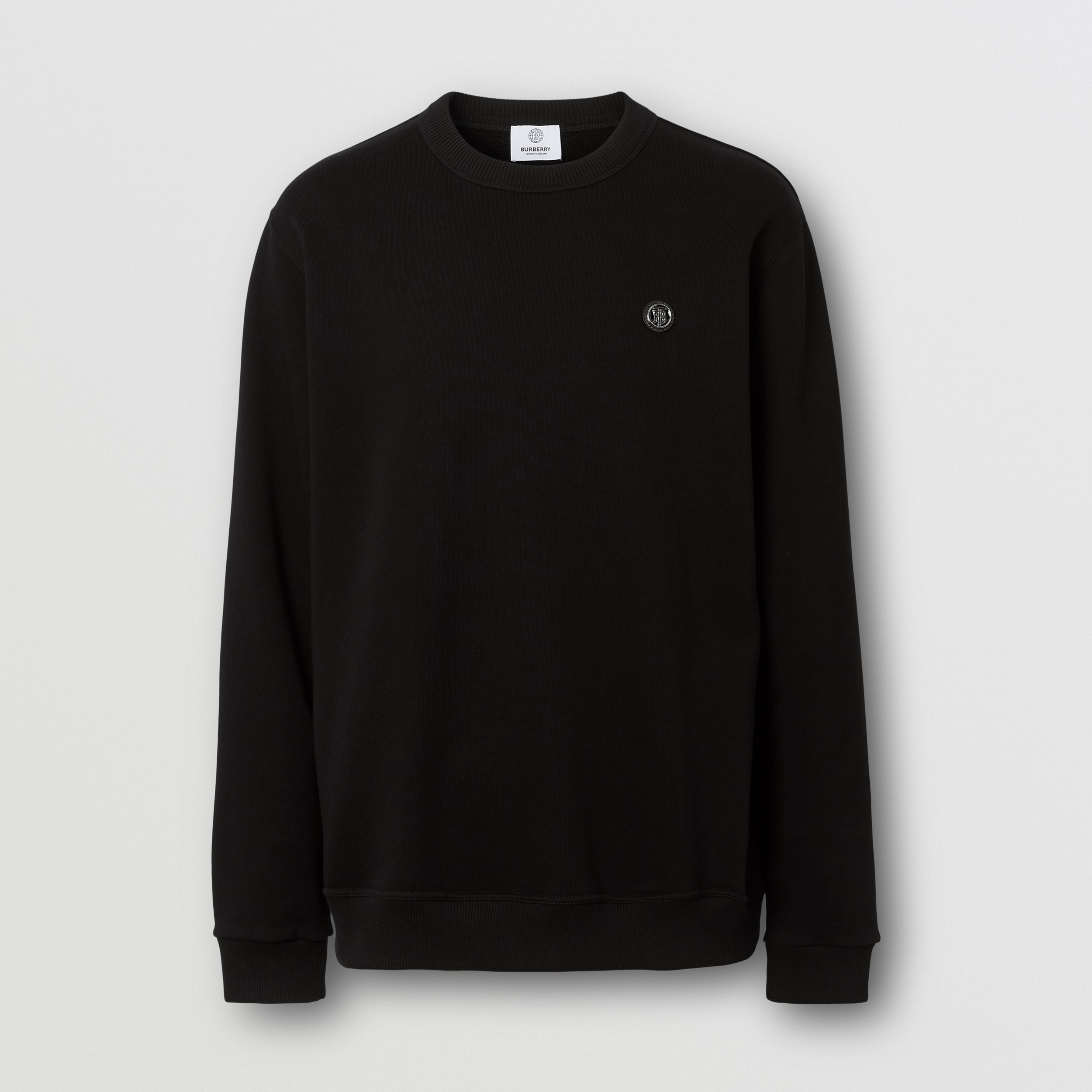 Monogram Motif Appliqué Cotton Sweatshirt in Black - Men | Burberry® Official - 4
