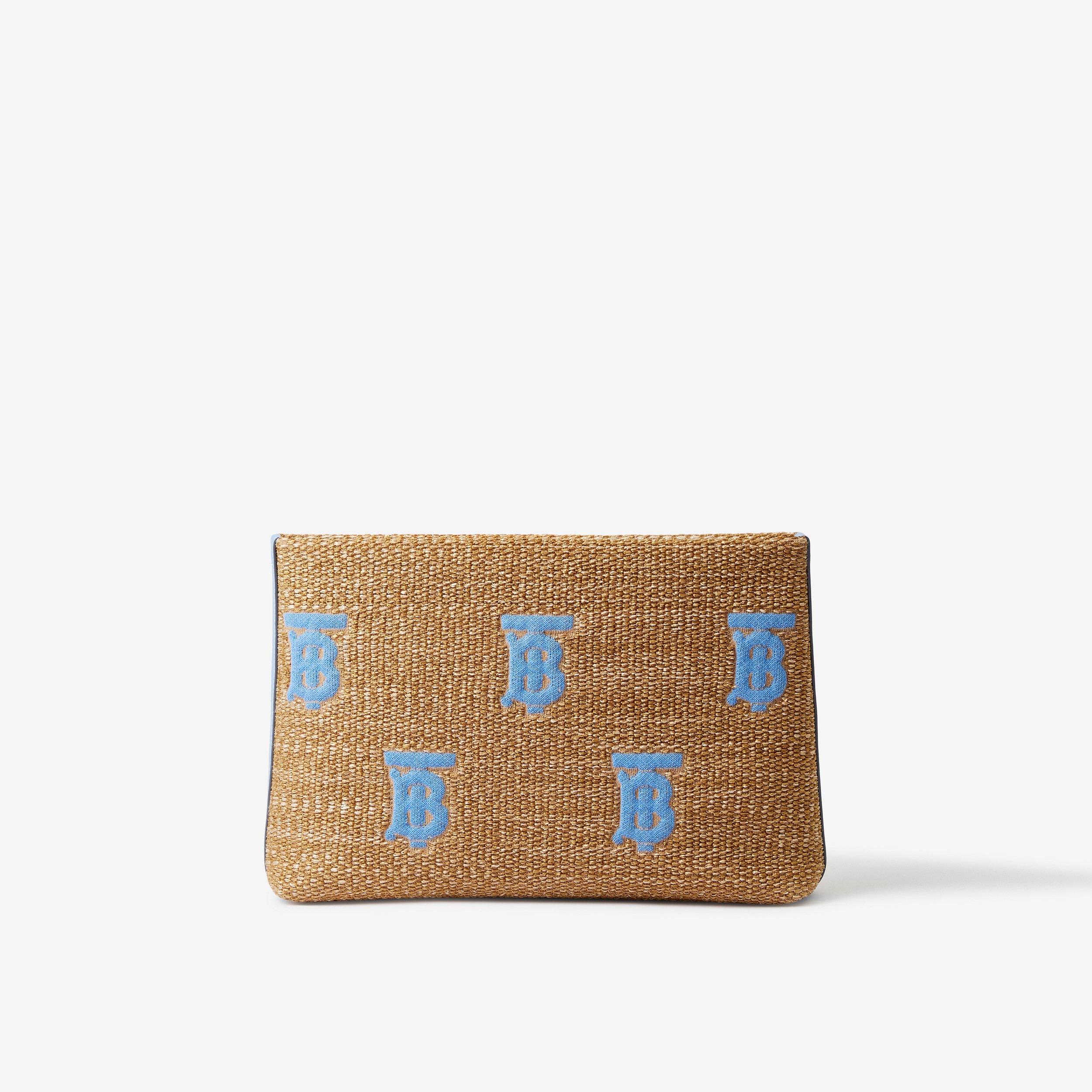 Bolsa pouch com zíper e estampa de monograma em ráfia (Natural/azul Centáurea) - Mulheres | Burberry® oficial - 1