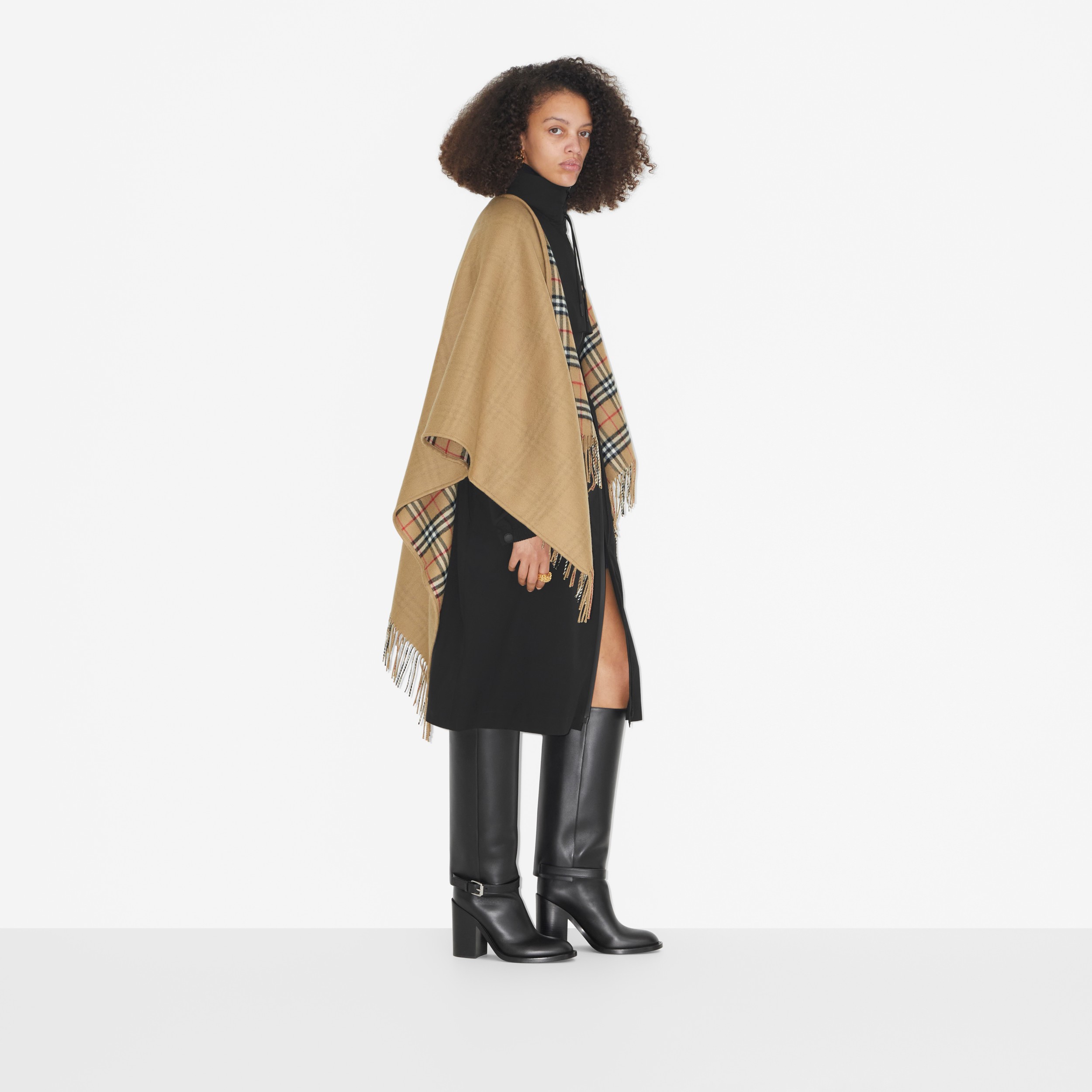 Check Wool Reversible Cape in Archive Beige - Women | Burberry® Official - 3