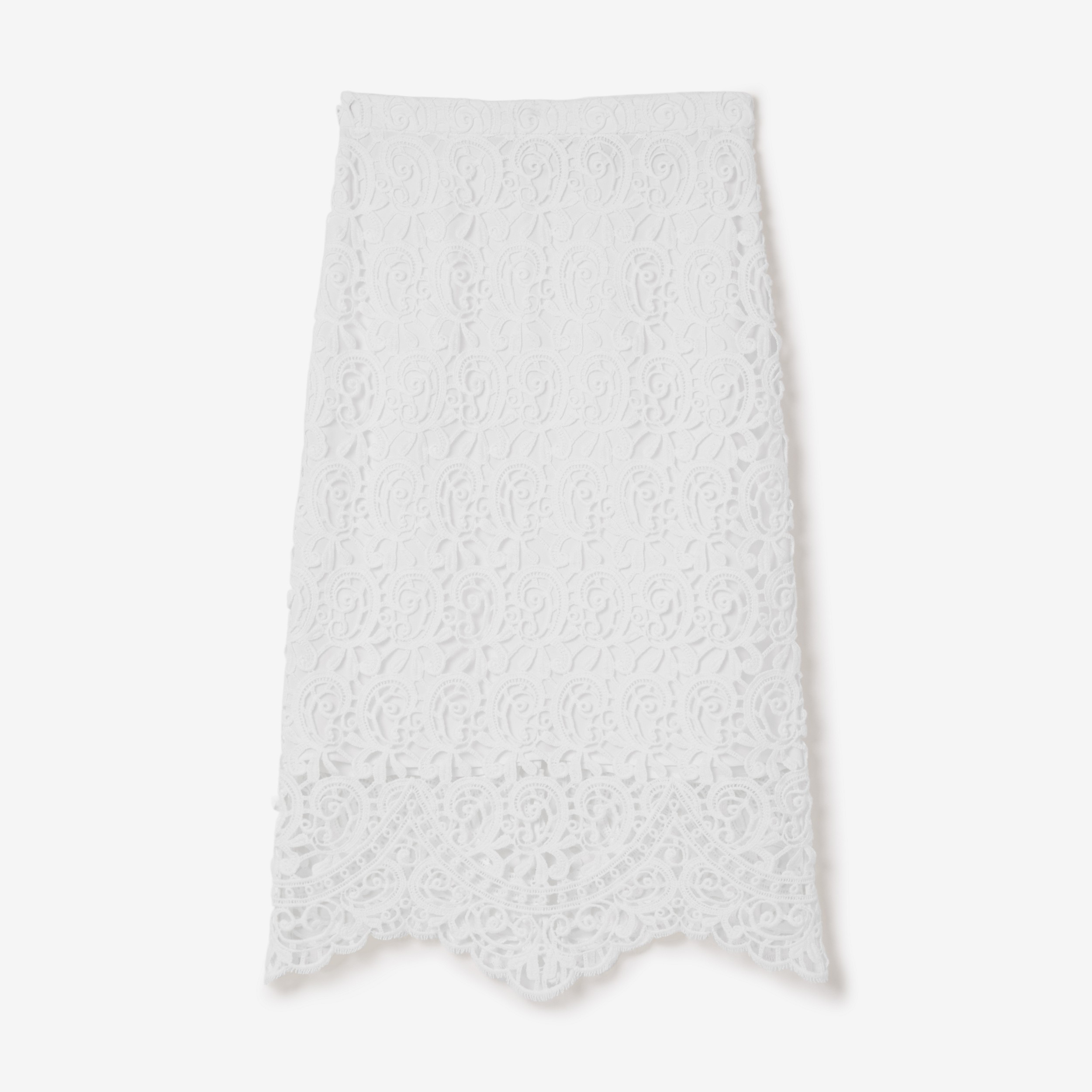 Falda de tubo en encaje de macramé (Blanco Óptico) - Mujer | Burberry® oficial - 1
