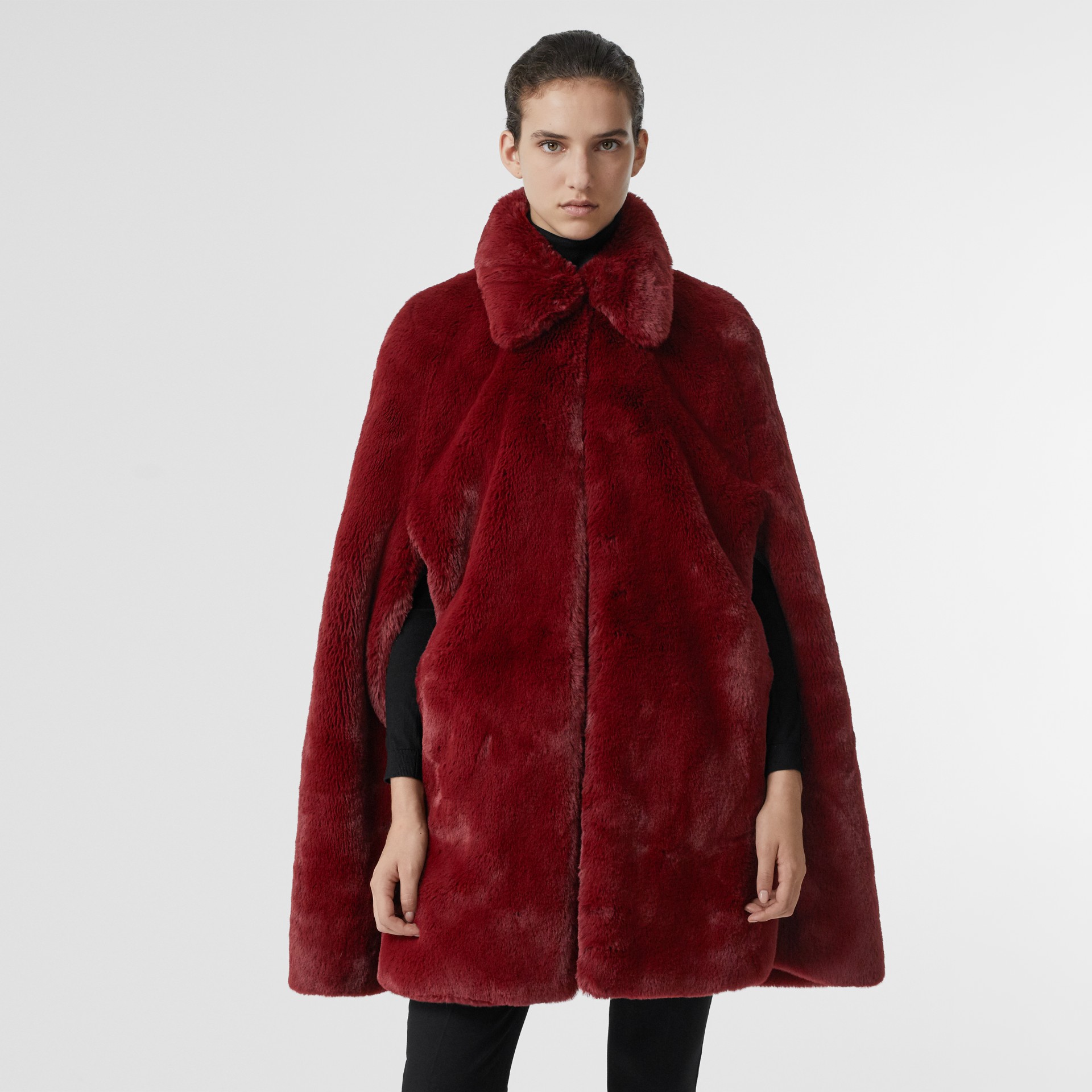 Faux Fur Cape in Burgundy Women Burberry United States