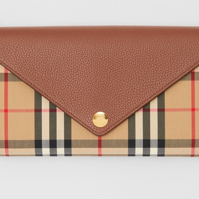 burberry vintage check and leather wallet with detachable strap