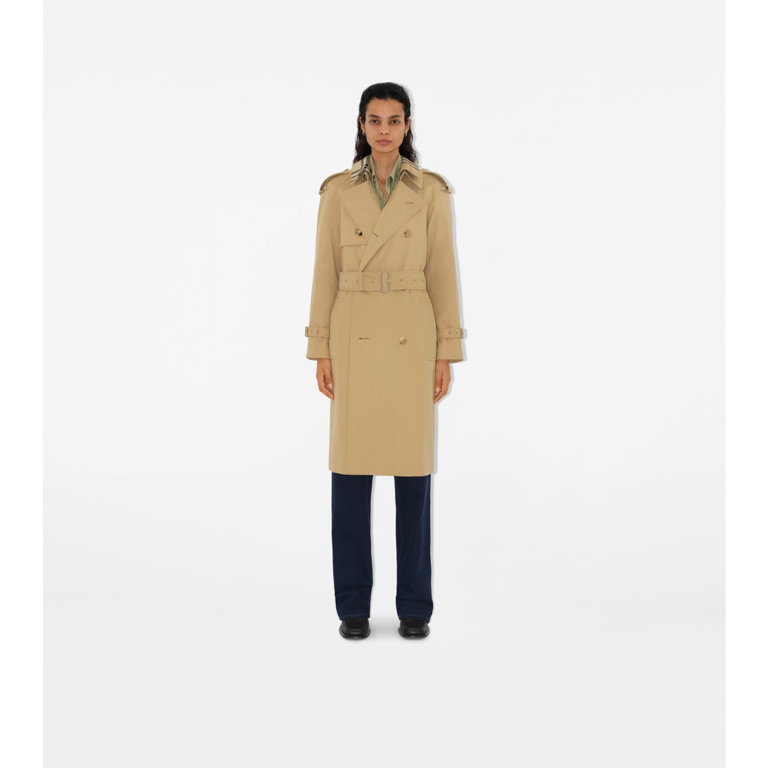 Trench coat largo en gabardina