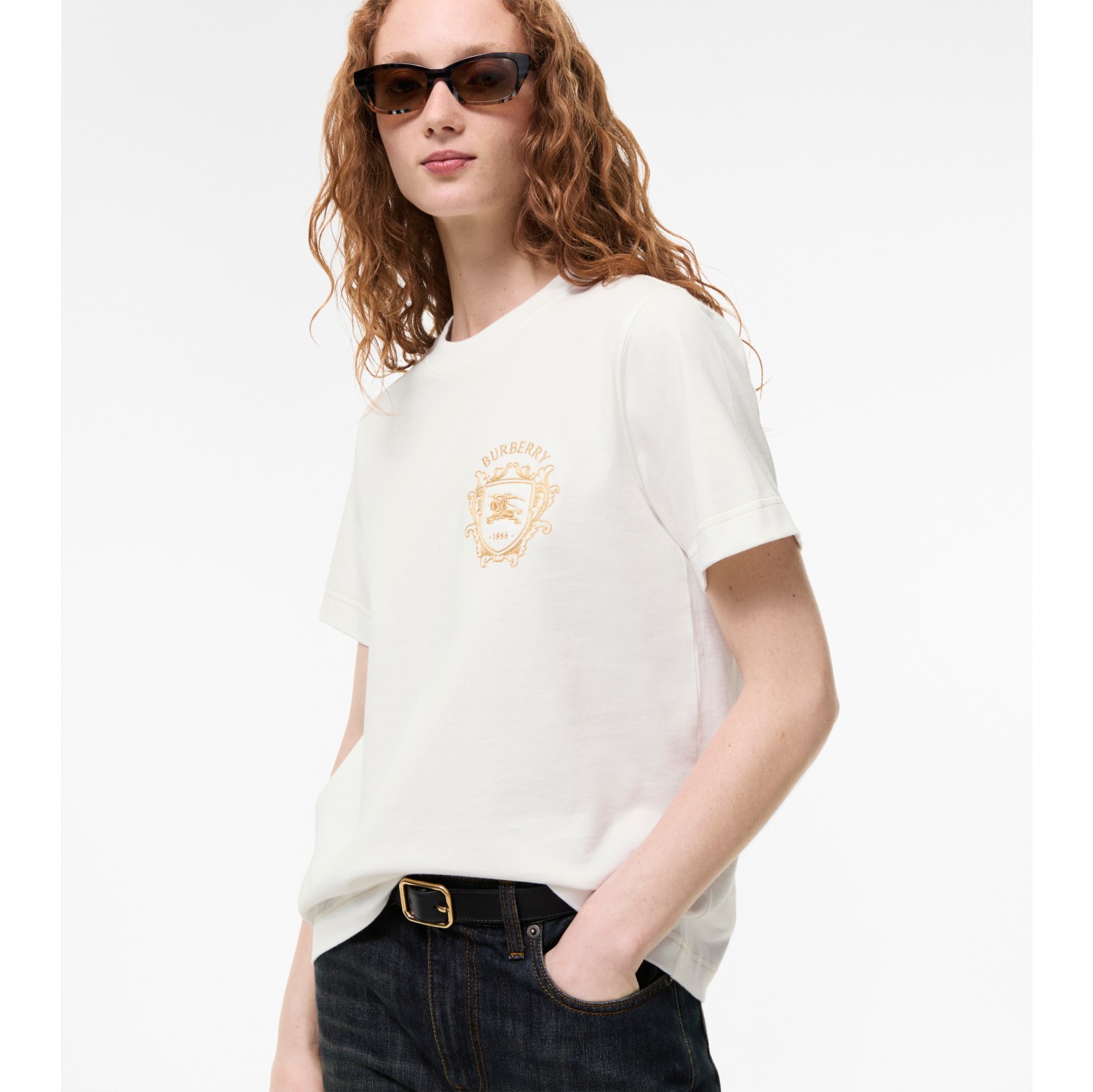 Knight Crest Cotton T-shirt in Chalk white - Women | Burberry