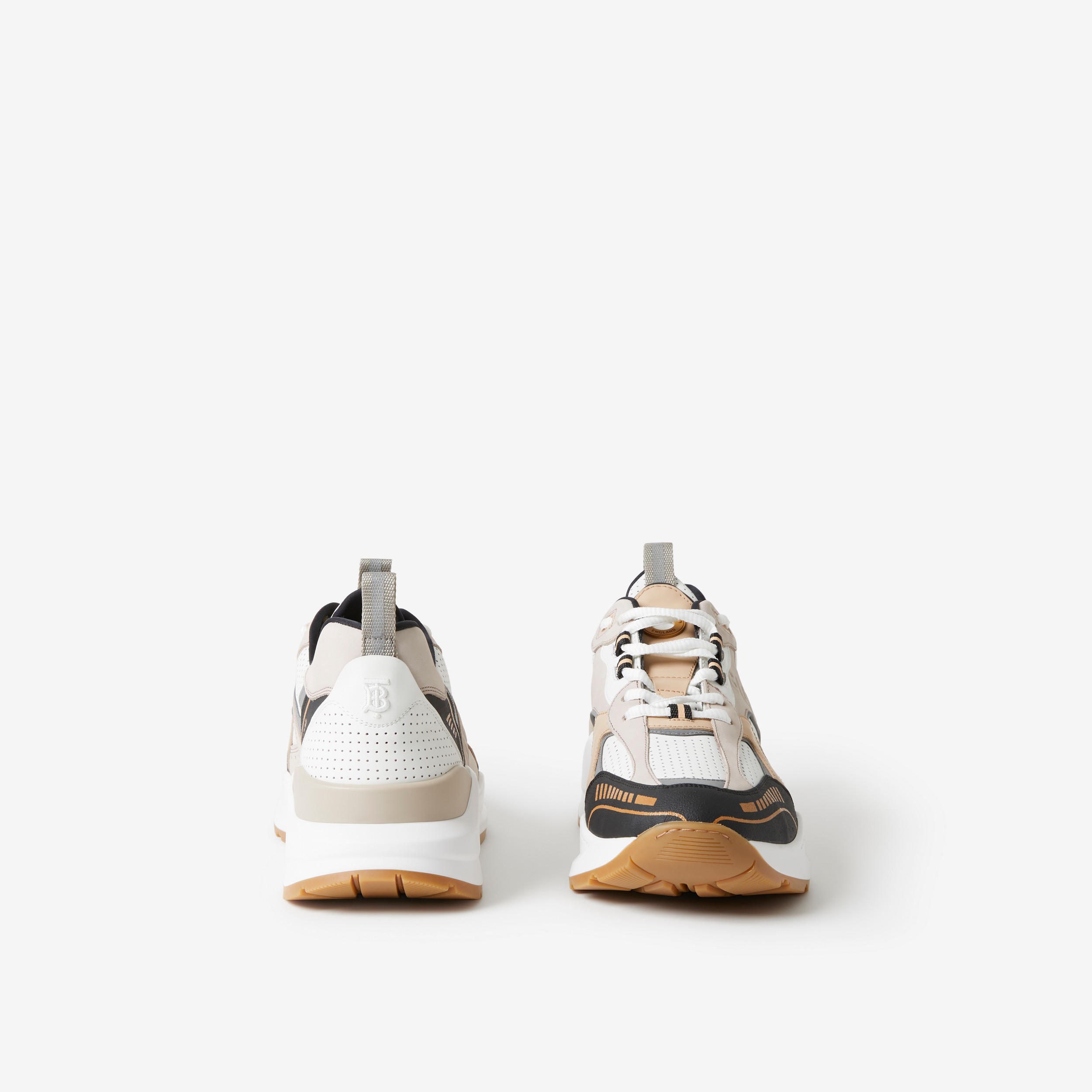 Embossed Logo Leather and Mesh Sneakers in Pale Nude/grey/white - Men | Burberry® Official - 4