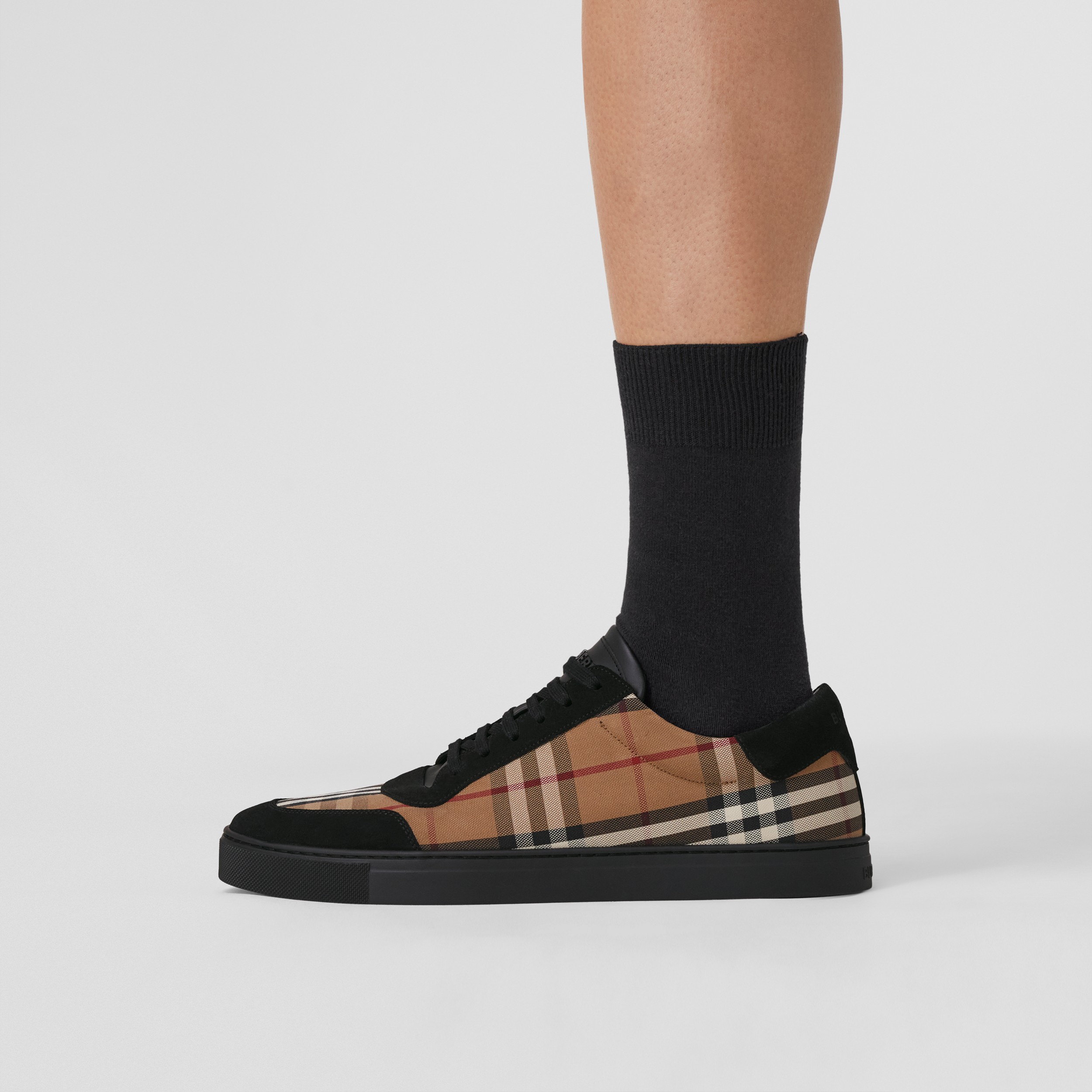 Vintage Check Cotton and Suede Sneakers in Birch Brown - Men | Burberry® Official - 3