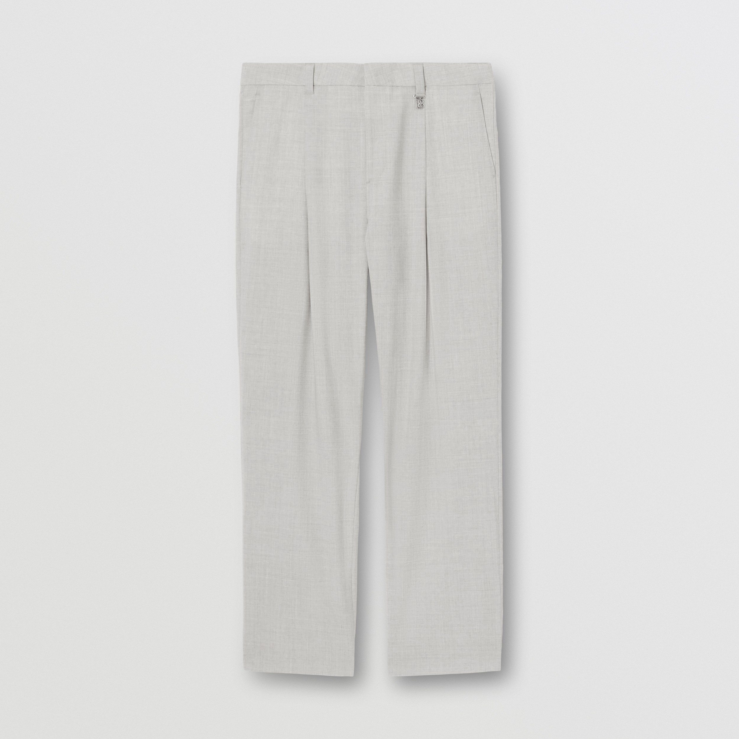 Monogram Motif Wool Wide-leg Trousers in Grey Taupe Melange - Men | Burberry® Official - 4