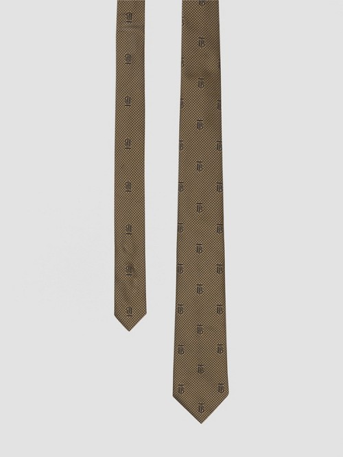 Burberry 经典剪裁锯齿纹格纹丝质领带 In 다크 샌드