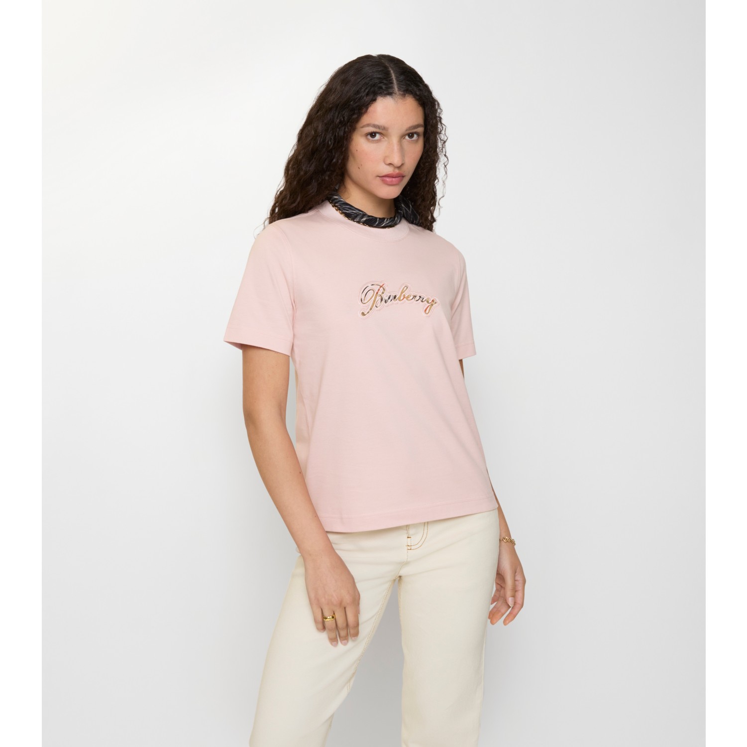 Baumwoll-T-Shirt mit kursivem Logo in Check