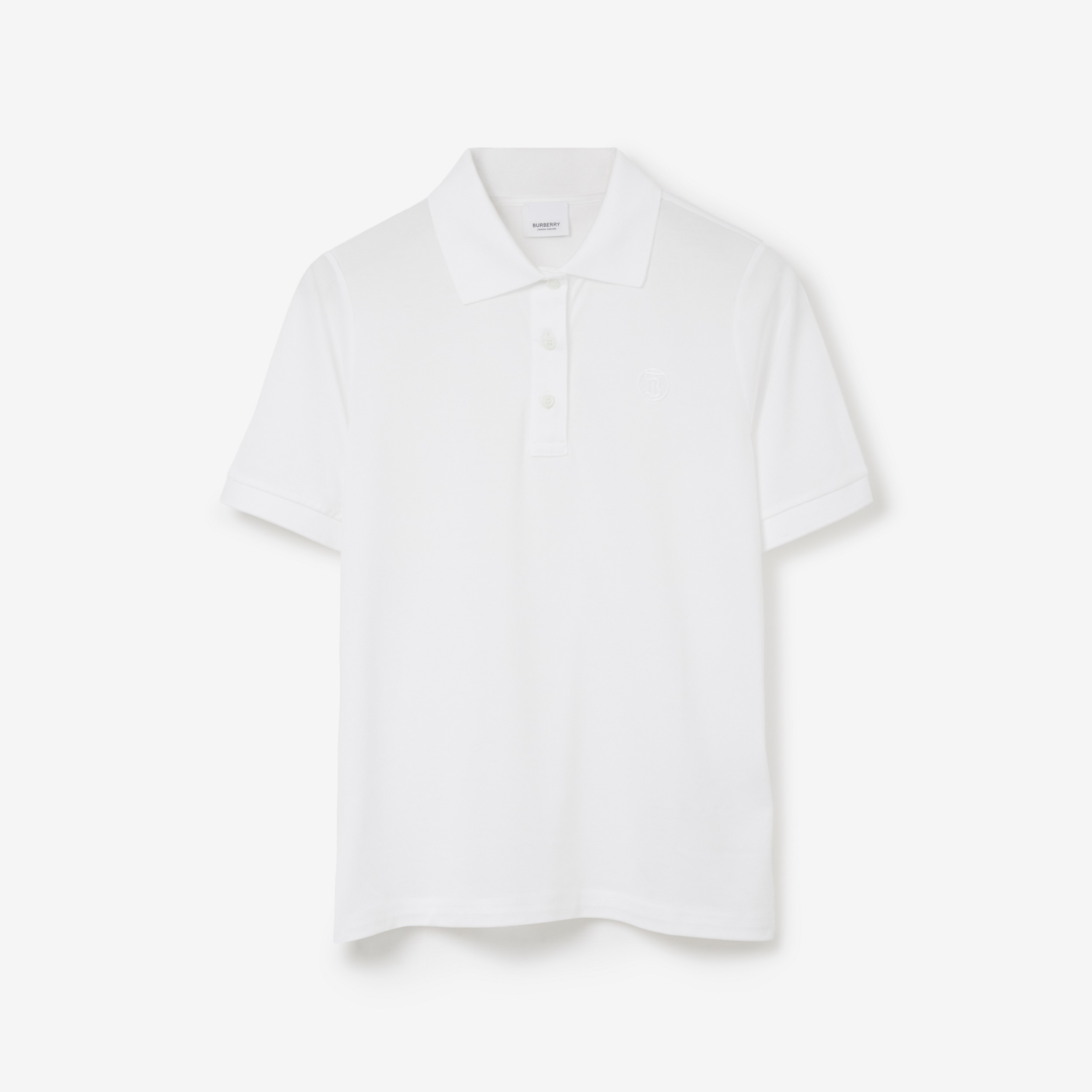 Camisa polo de algodão com monograma (Branco) - Mulheres | Burberry® oficial - 1