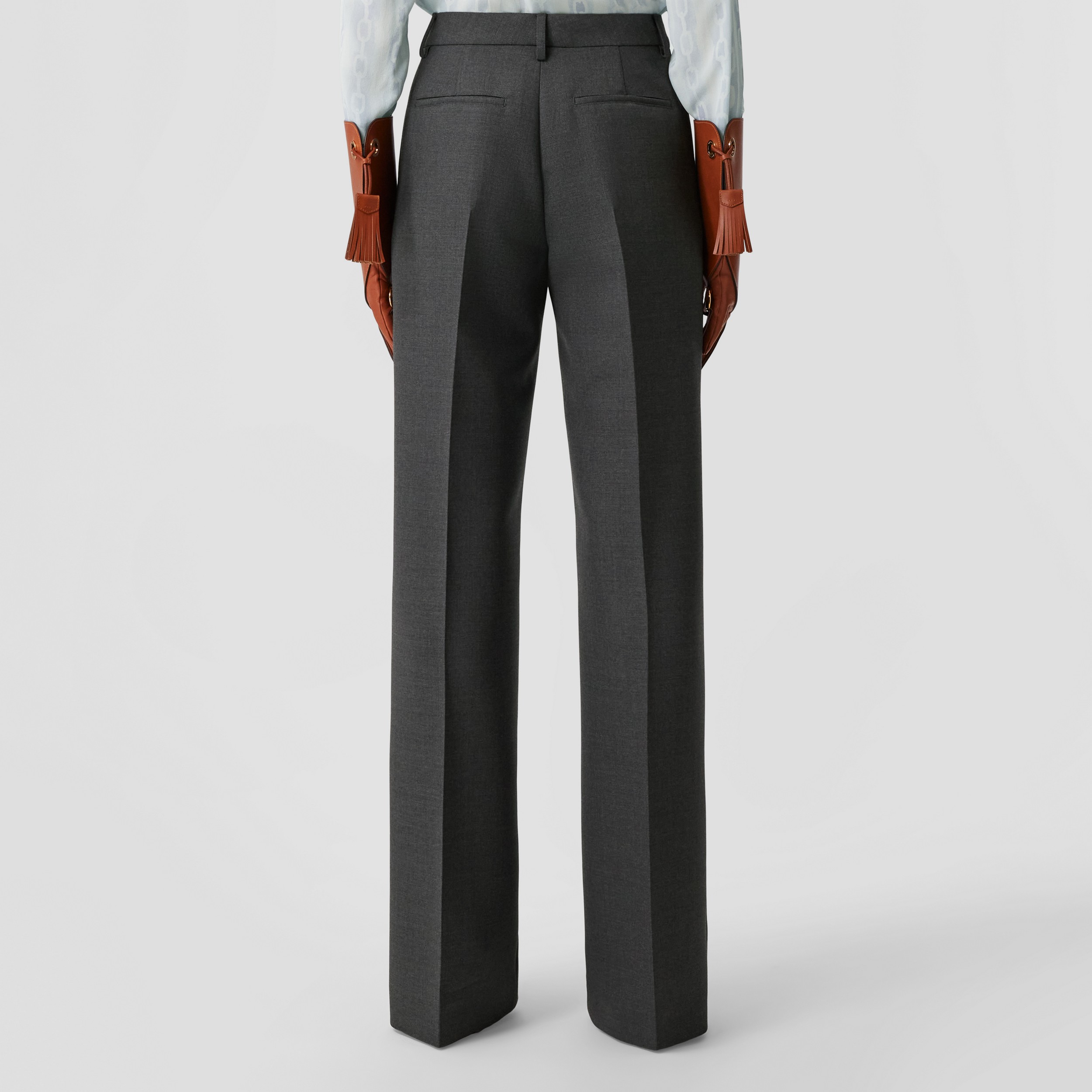 Calças estilo pantalona de lã com corte personalizado (Cinza Escuro Mesclado) - Mulheres | Burberry® oficial - 3