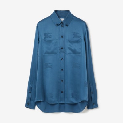 Burberry Silk Monogram Long-sleeved Shirt In Muted Navy