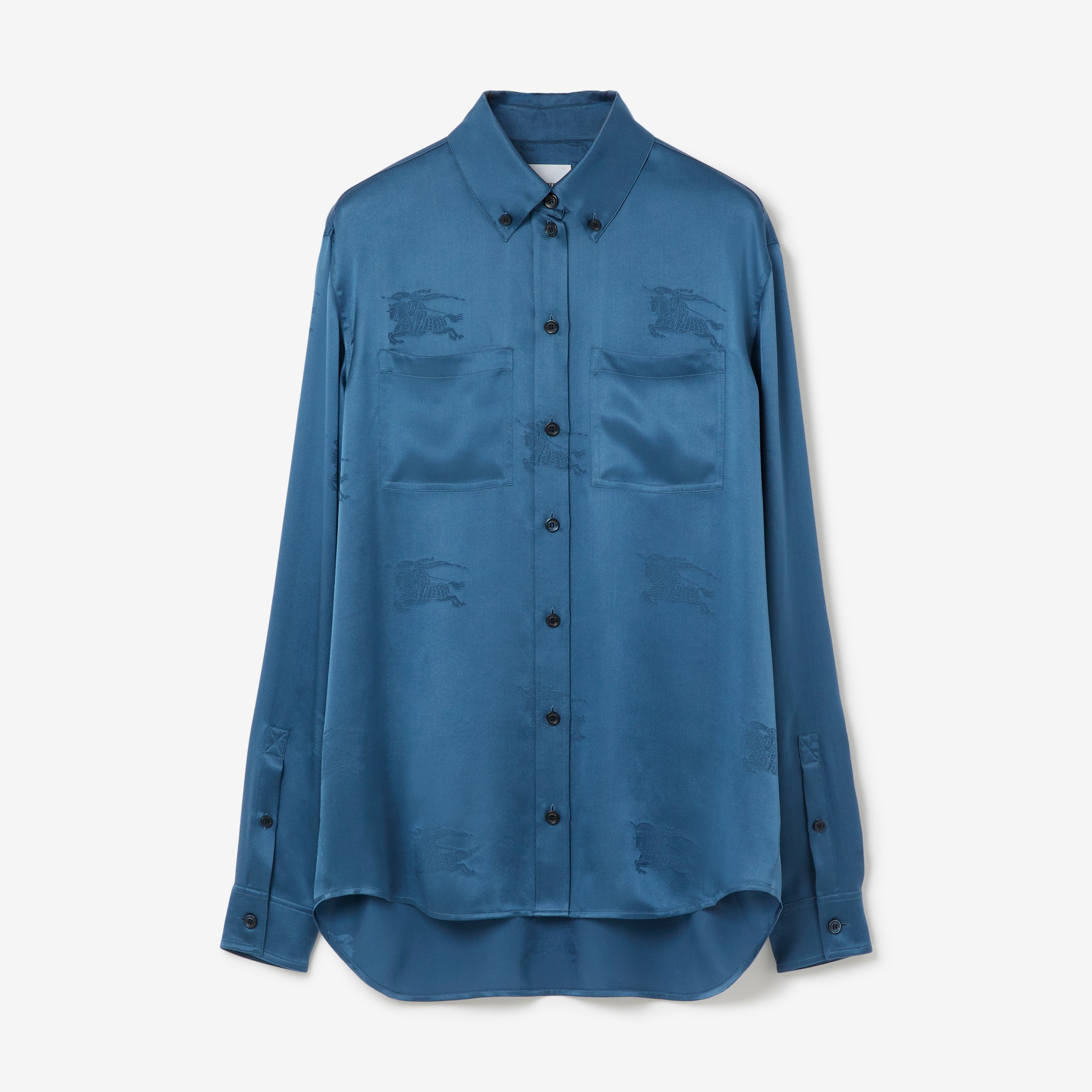 Camisa de seda em jacquard com estampa Equestrian Knight (Azul Marinho Suave) - Mulheres | Burberry® oficial - 1