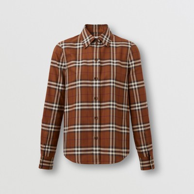 Shop Burberry Check Cotton Shirt In Dark Birch Brown