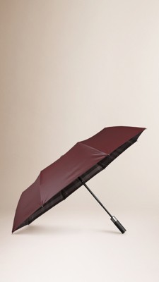 Dark charcoal/burgundy Check-Lined Folding Umbrella - Image 1