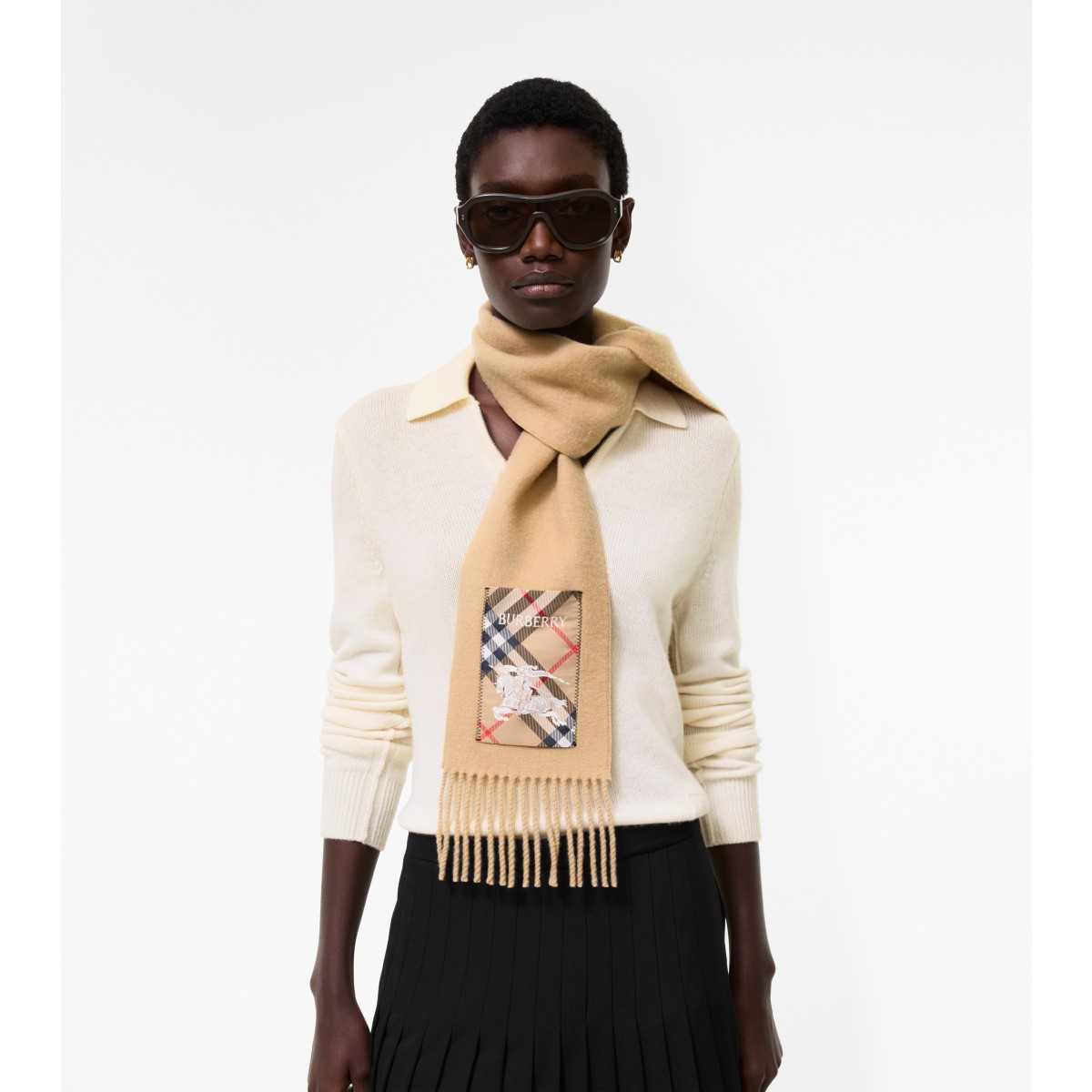  Check Narrow Label Cashmere Scarf