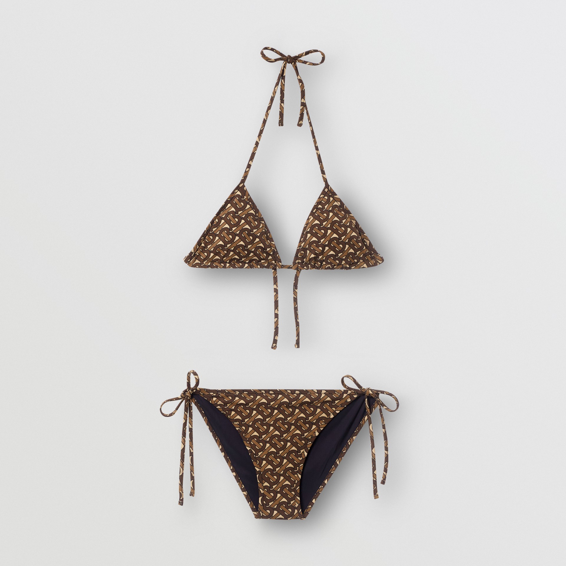 Monogram Print Triangle Bikini in Brown Burberry United States