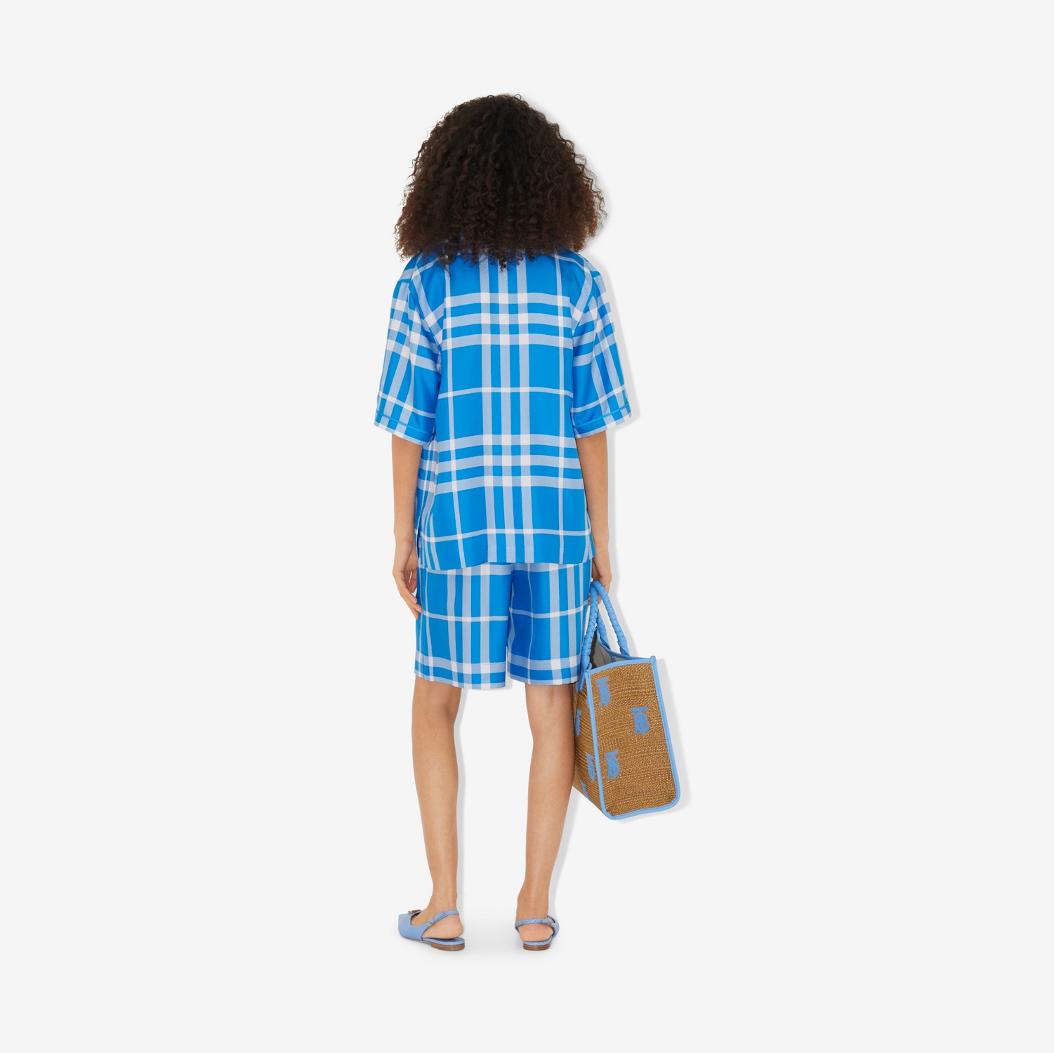 Check Print Silk Shorts in Vivid Blue - Women | Burberry® Official