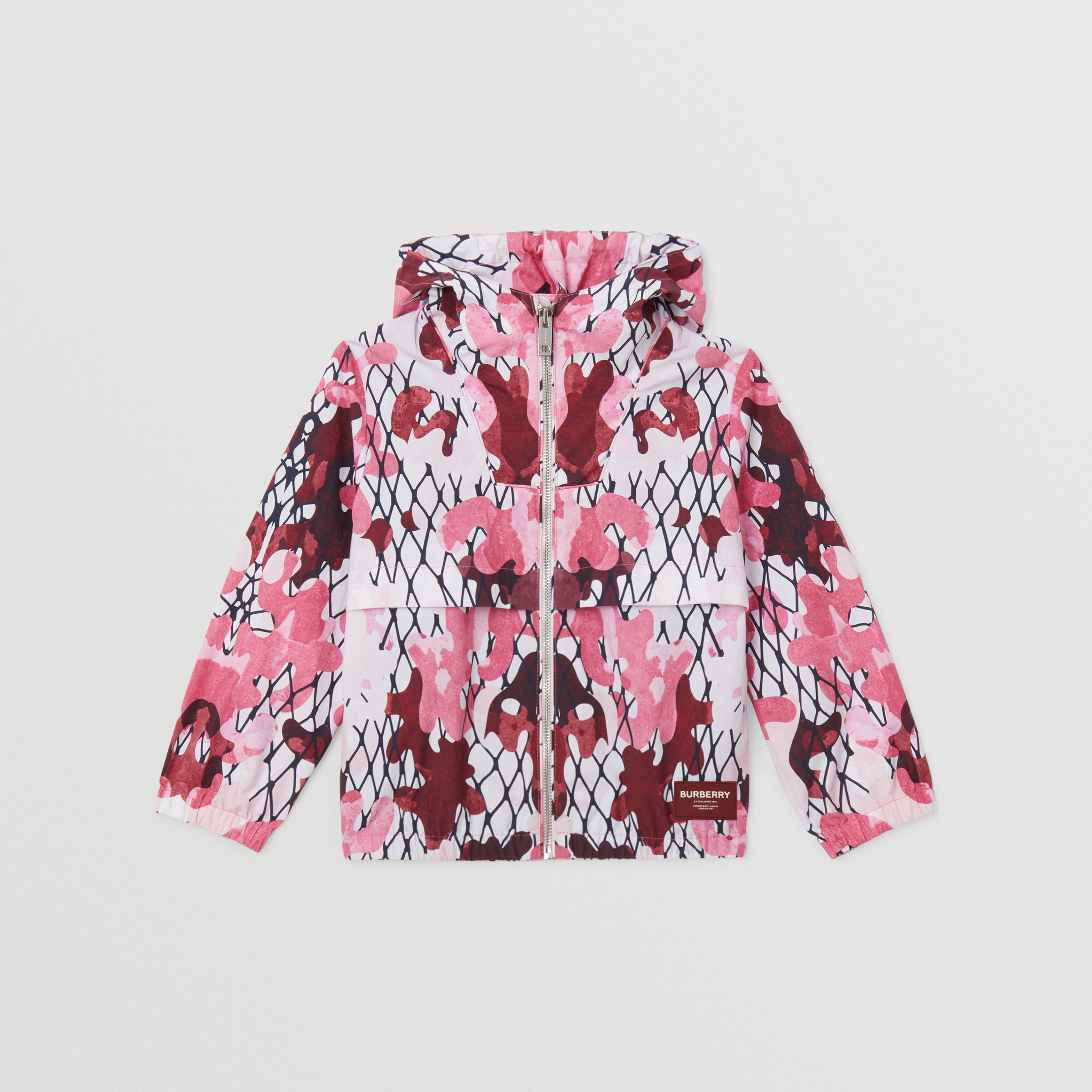 Camouflage Print Cotton Hooded Jacket in Bubblegum Pink | Burberry® Official - 1