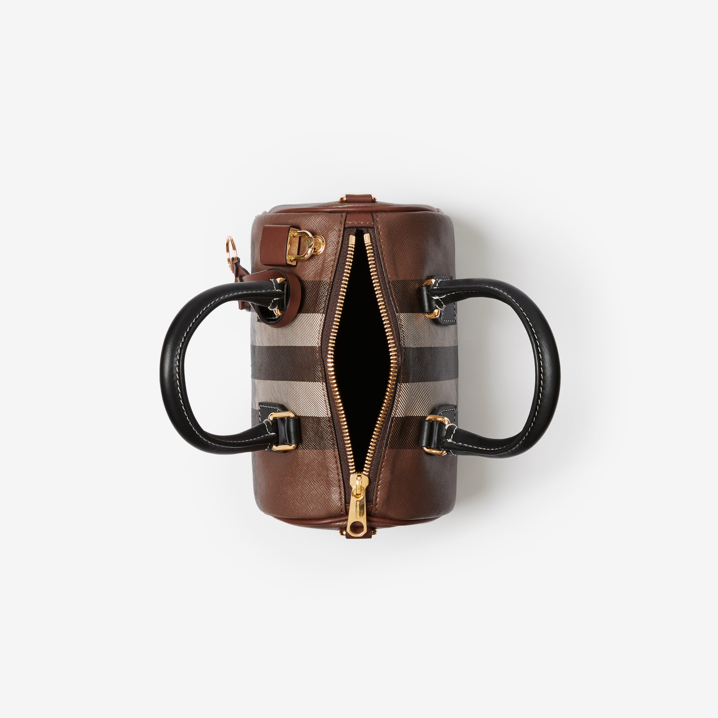 Bowlingtasche aus Karogewebe und Leder im Kleinformat (Dunkles Birkenbraun) - Damen | Burberry® - 4
