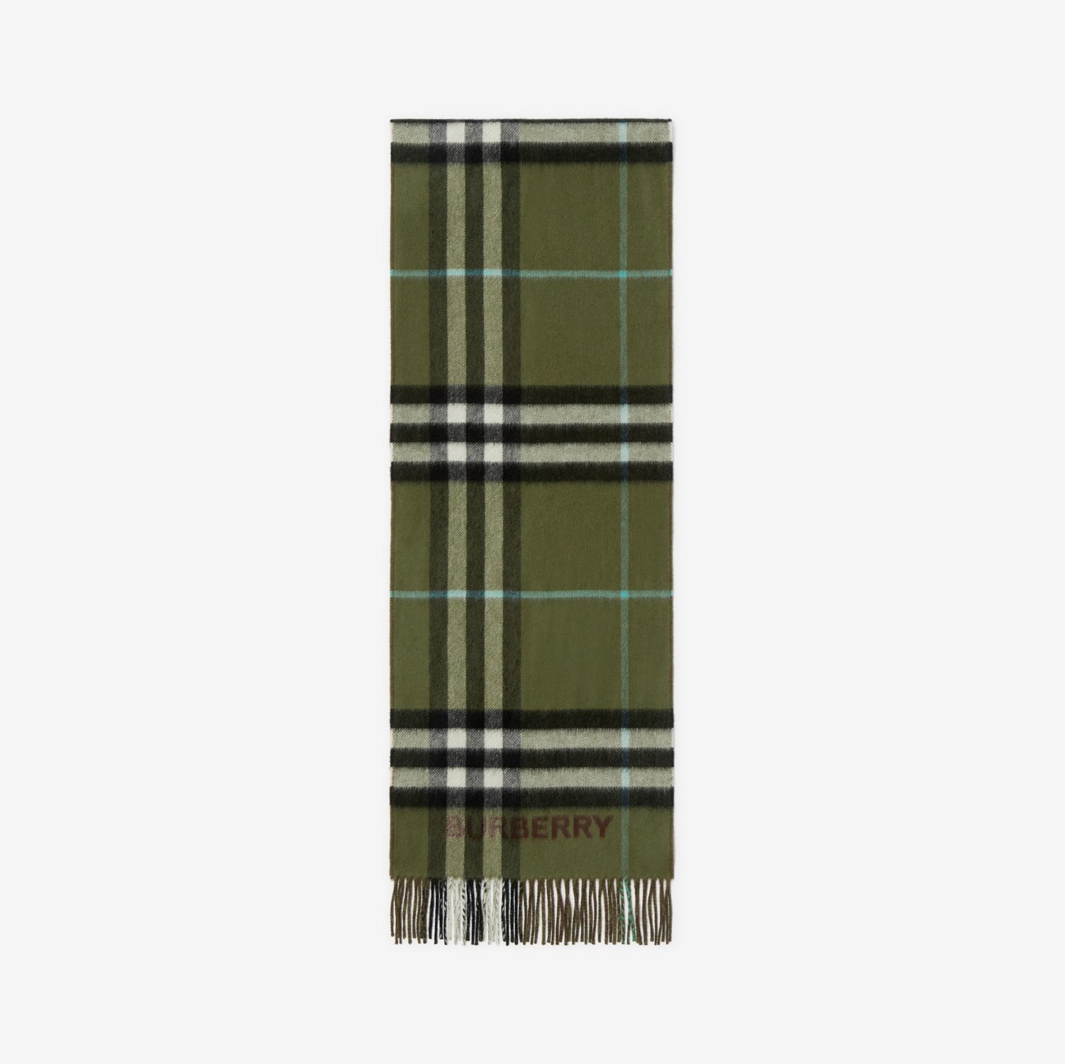 对比感格纹羊绒围巾 (棕色 / 灌木绿) | Burberry® 博柏利官网