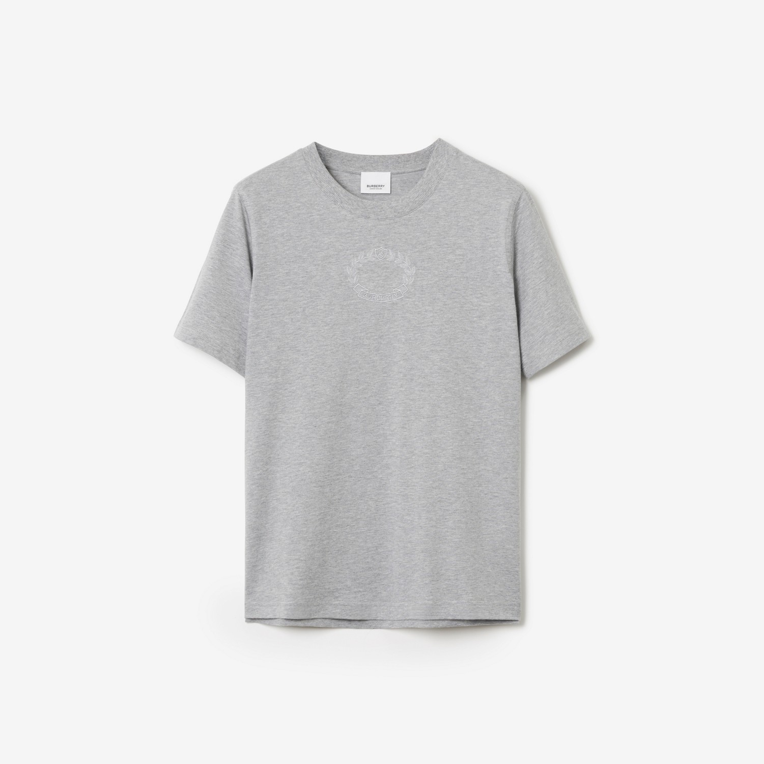 Oak Leaf Crest Cotton T-shirt in Pale Grey Melange - Women | Burberry® Official
