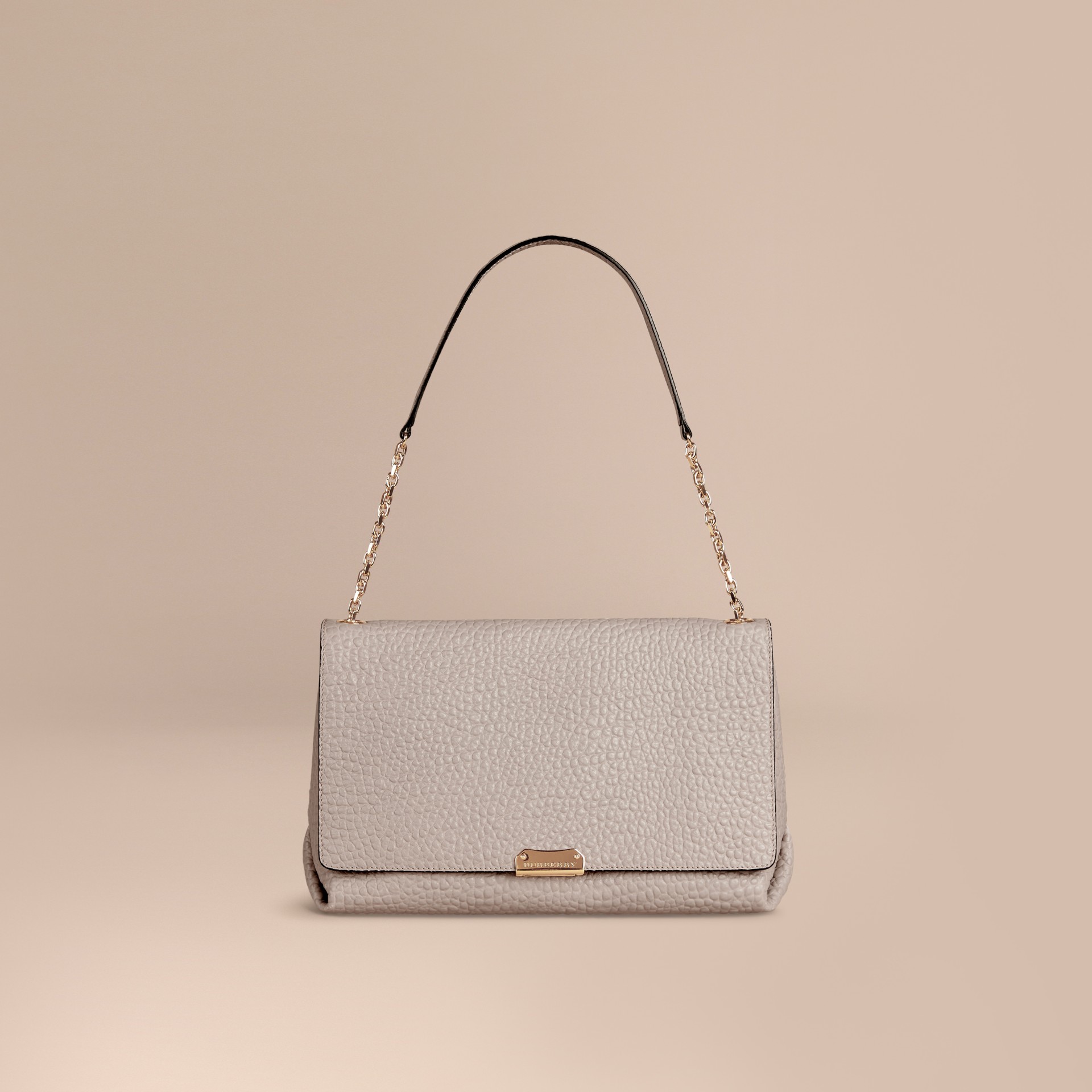 Large Signature Grain Leather Shoulder Bag Pale Grey Burberry