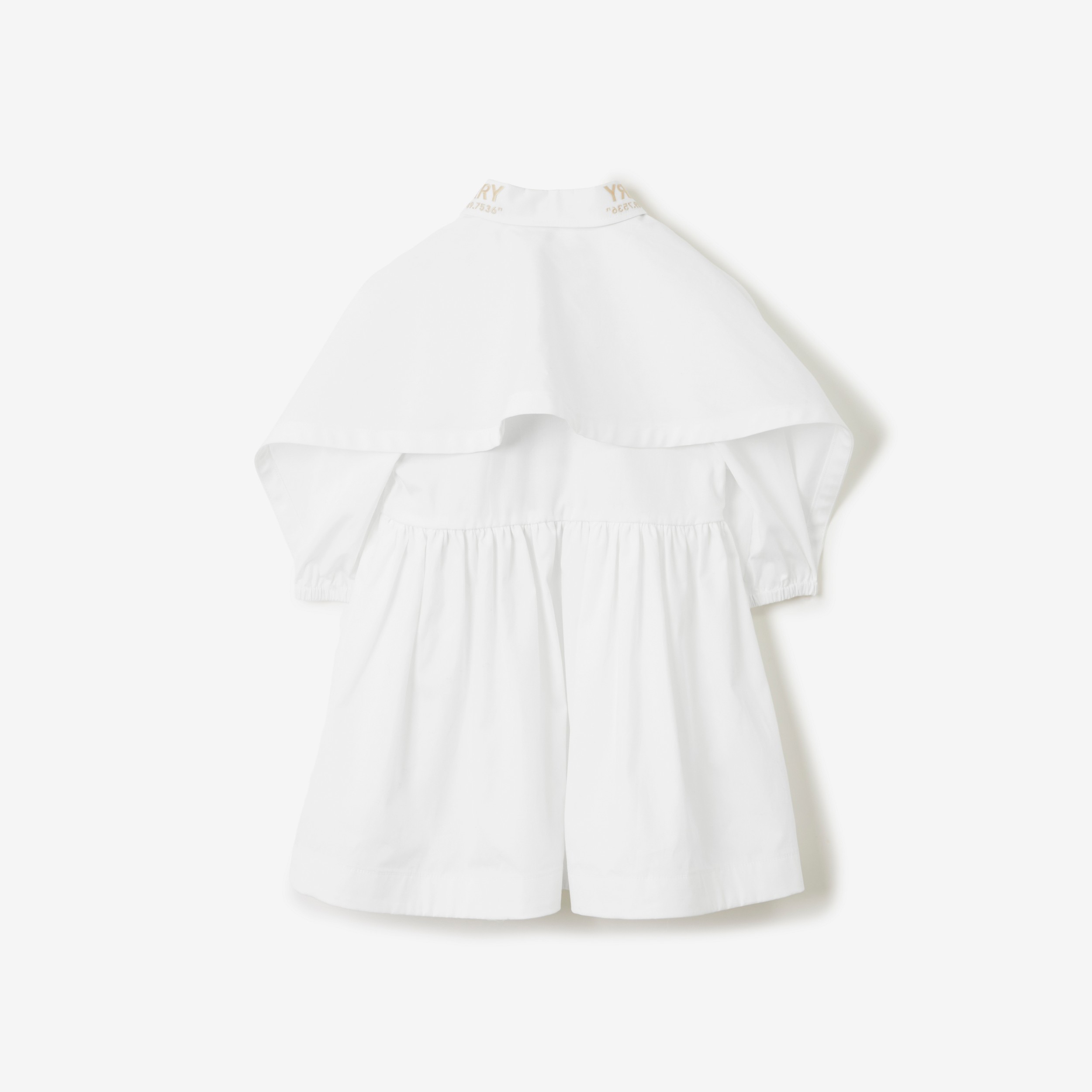 Cape Detail Stretch Cotton Poplin Dress in White - Children | Burberry® Official - 2