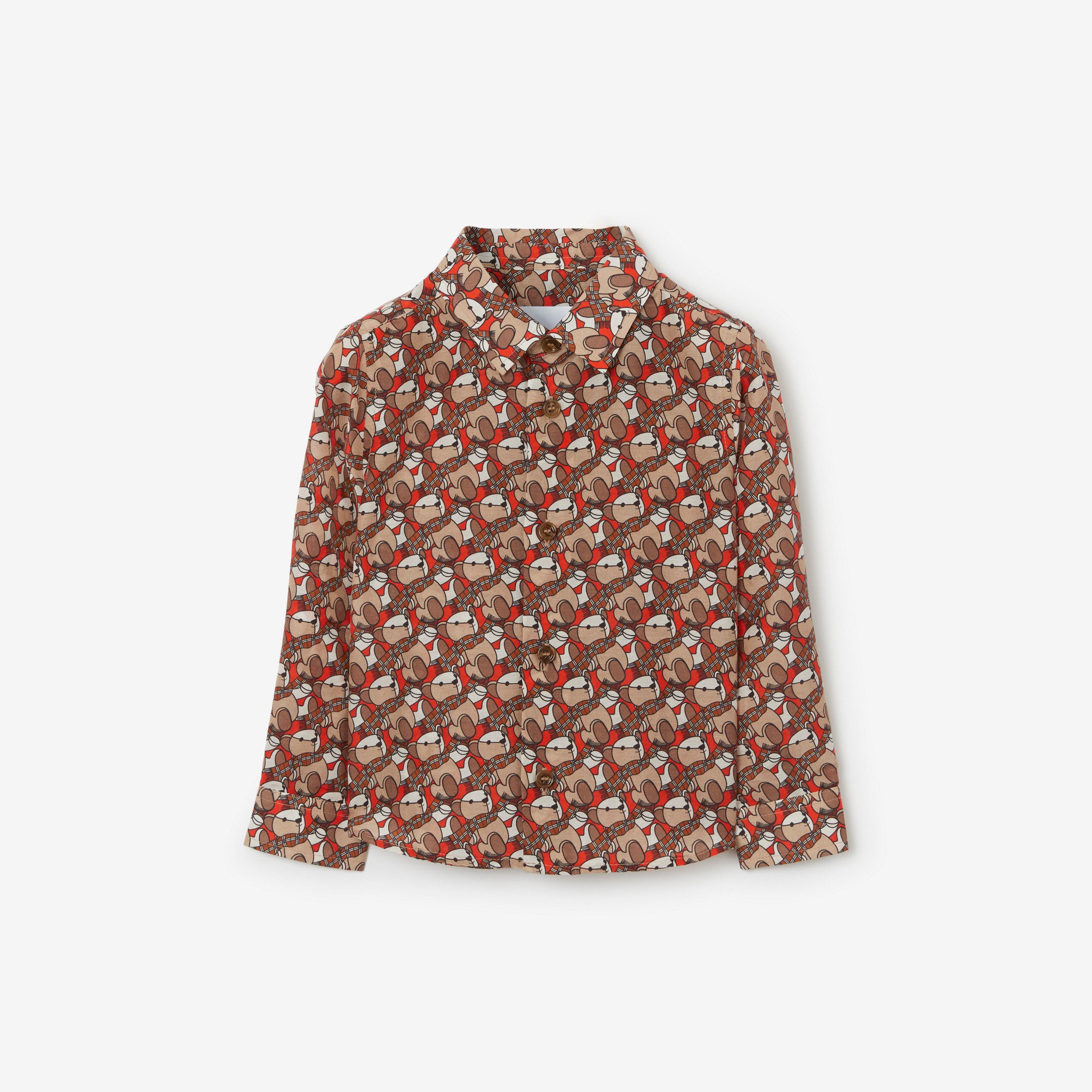 Thomas Bear Print Cotton Silk Shirt in Scarlet Orange - Children | Burberry® Official - 1